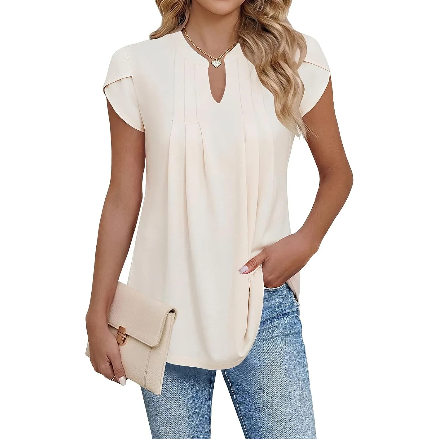 Cuptacc Bluse Damen Elegant V-Ausschnitt Kurzarm Oberteile Sommer Blusen | Sommer,Blütenblatt Ärmel,Elegant,Lässig,Plea…