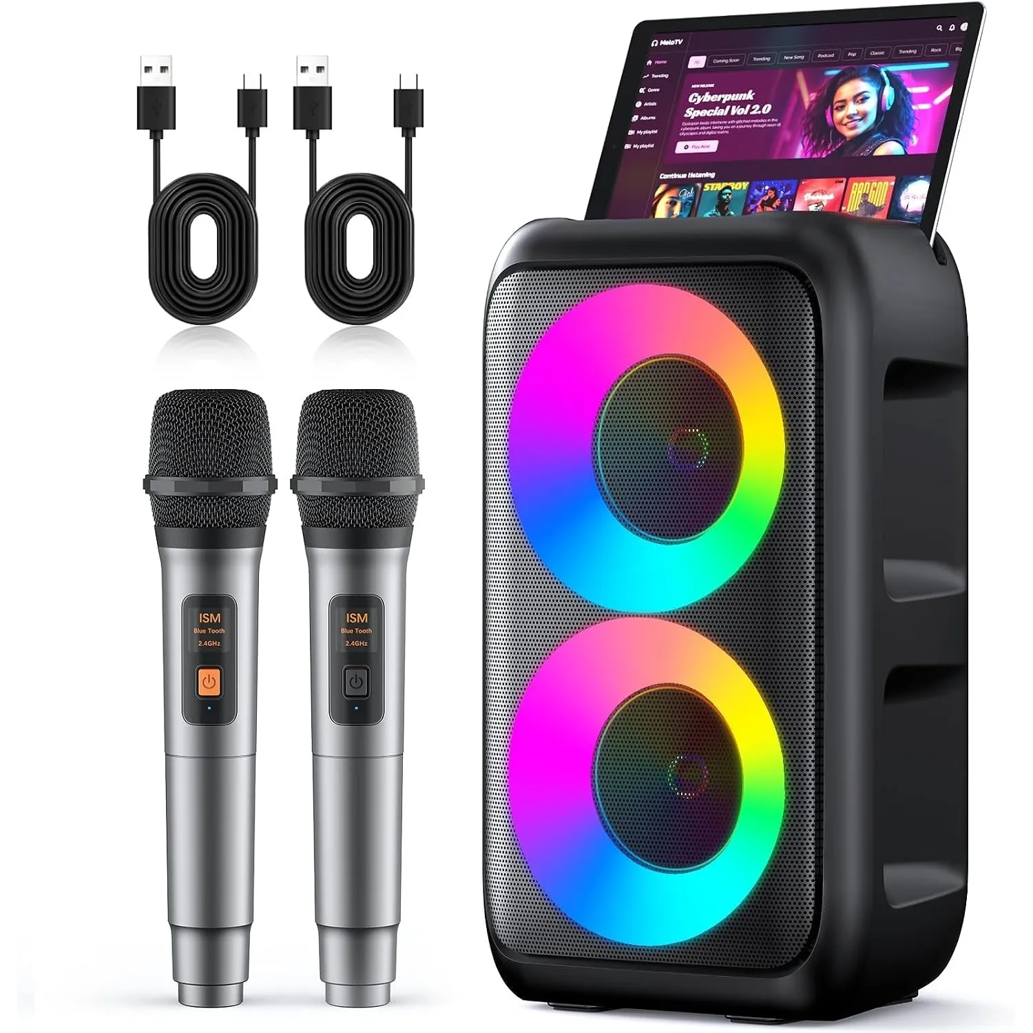 Karaoke Maschine, Karaoke Anlage Mit 2 Mikrofonen, Tragbare Karaoke Maschine Mit 2 Drahtlosen Mikrofone, Bluetooth Laut…