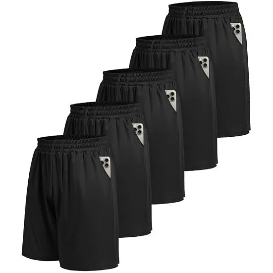 BOOJO 5er Pack Sporthose Herren kurz mit Taschen schnell trocknend | Jogginghose, Trainingshose, Gym-Hose, baggy, atmun…