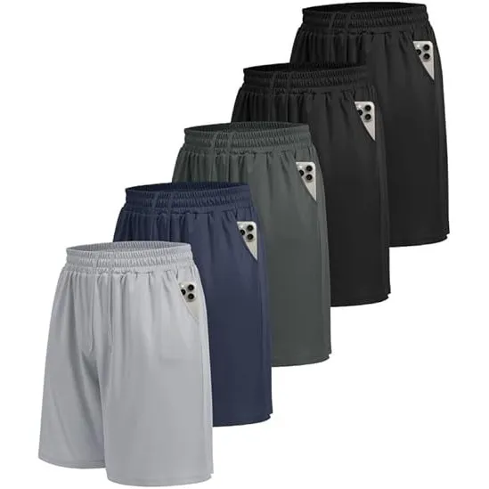 BOOJO 5er Pack Sporthose Herren kurz mit Taschen schnell trocknend | Jogginghose, Trainingshose, Gym-Hose, baggy, atmun…