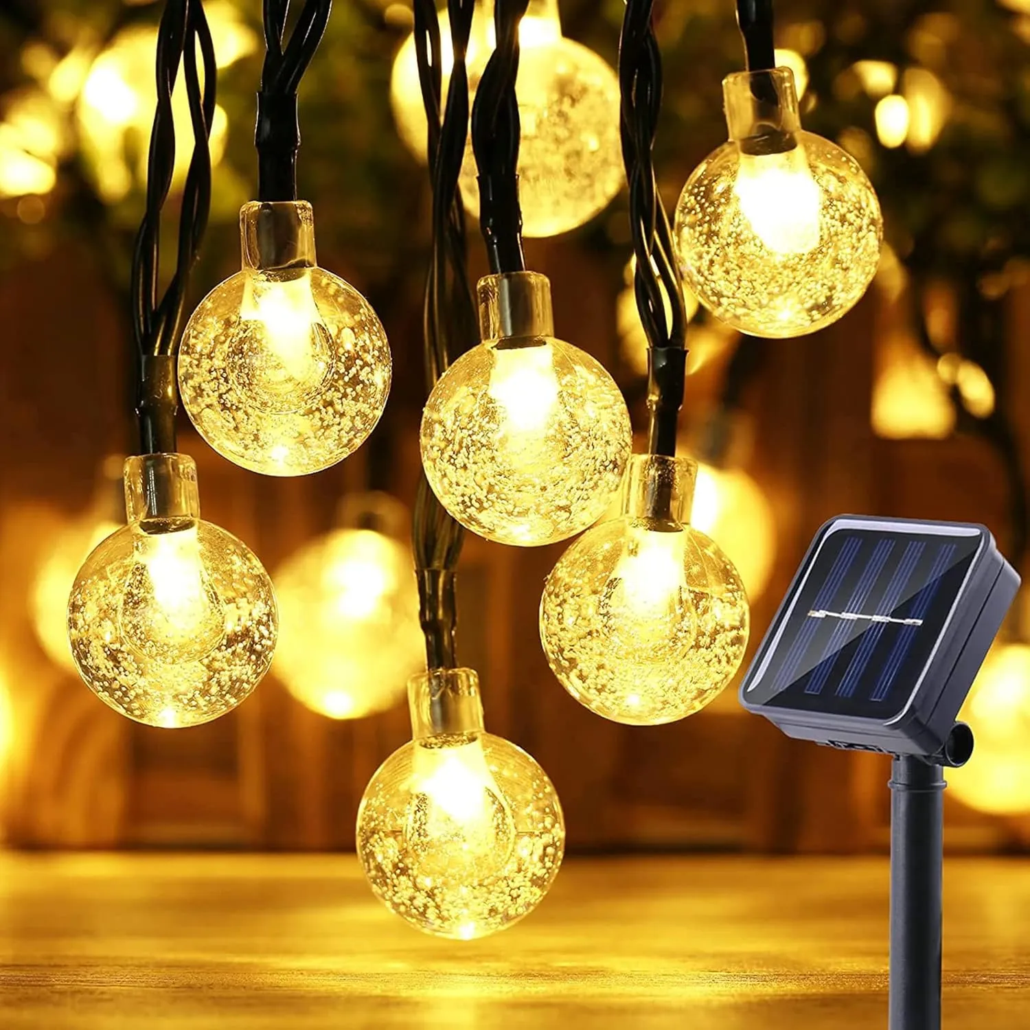 Moxled Solar Lichterkette Aussen 60 LED, 11M Lichterkette Außen Solar Wasserdicht, 8 Modes Kristall Kugeln Solar Lichte…