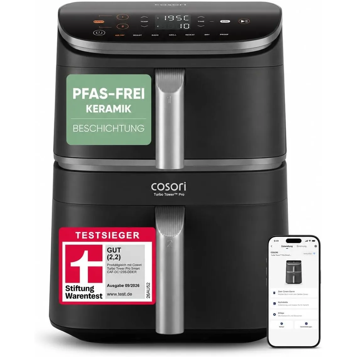 Cosori Airfryer, Testsieger, 10,8L Turbo Tower Pro Smart