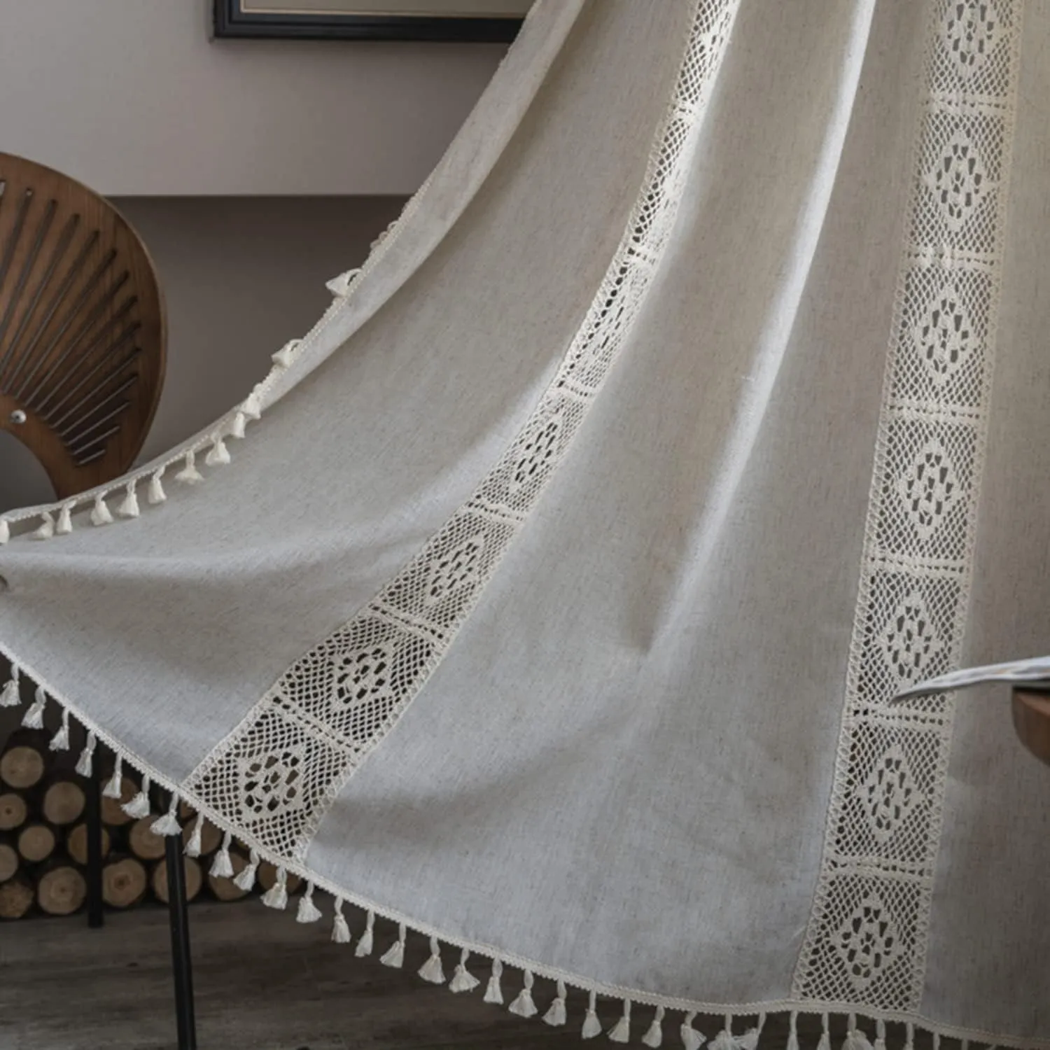 Tospass Vintage Landhausstil Häkeln Stricken Vorhang Boho Bohemien Vorhänge Aushöhlen Quaste 2 Stück Gardinen Outdoor L…