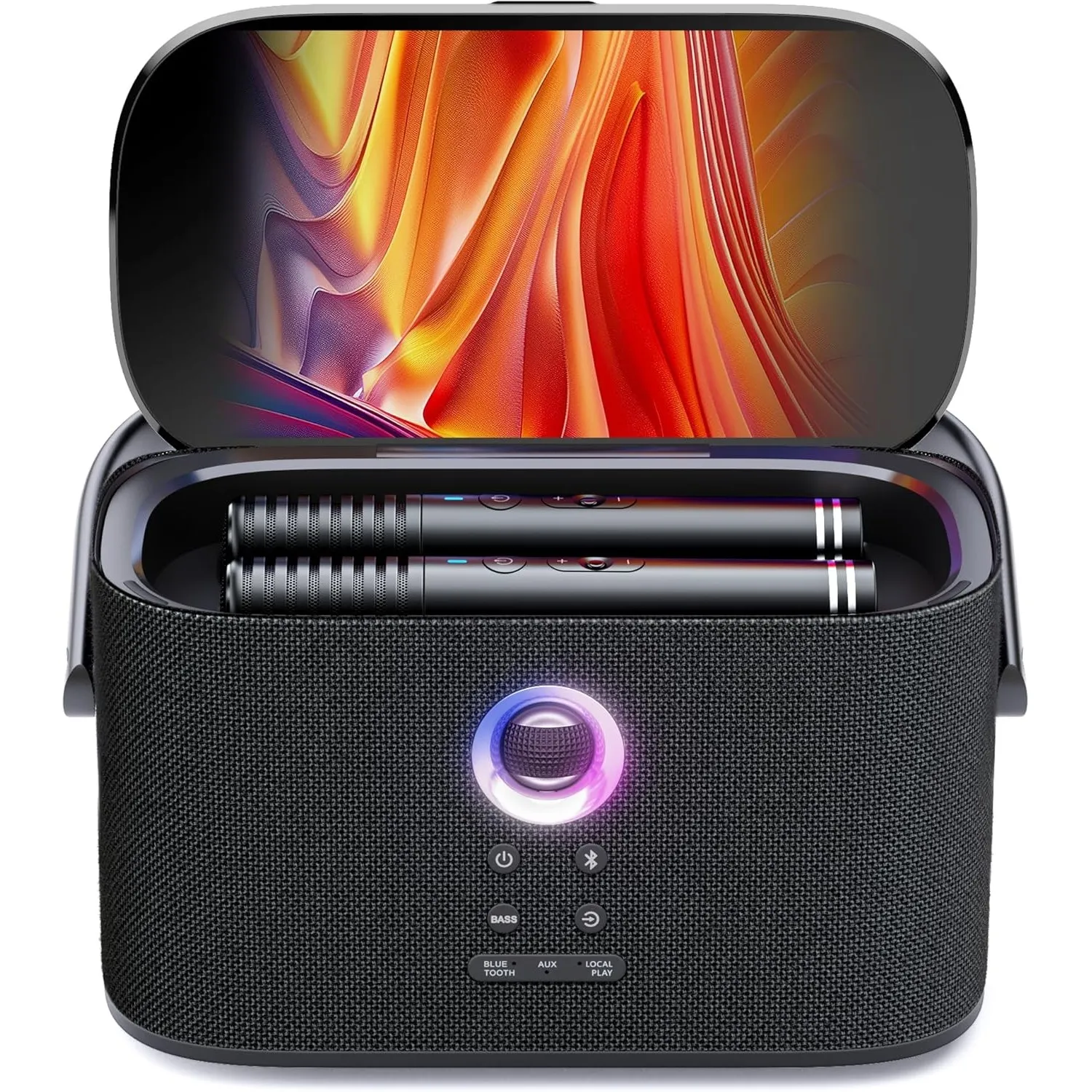 Ikarao Karaoke-Maschine - Komplettsystem mit Textanzeige, 2 Mikrofonen, 140W, Bluetooth, HDMI-Anschluss, selbstaufladen…