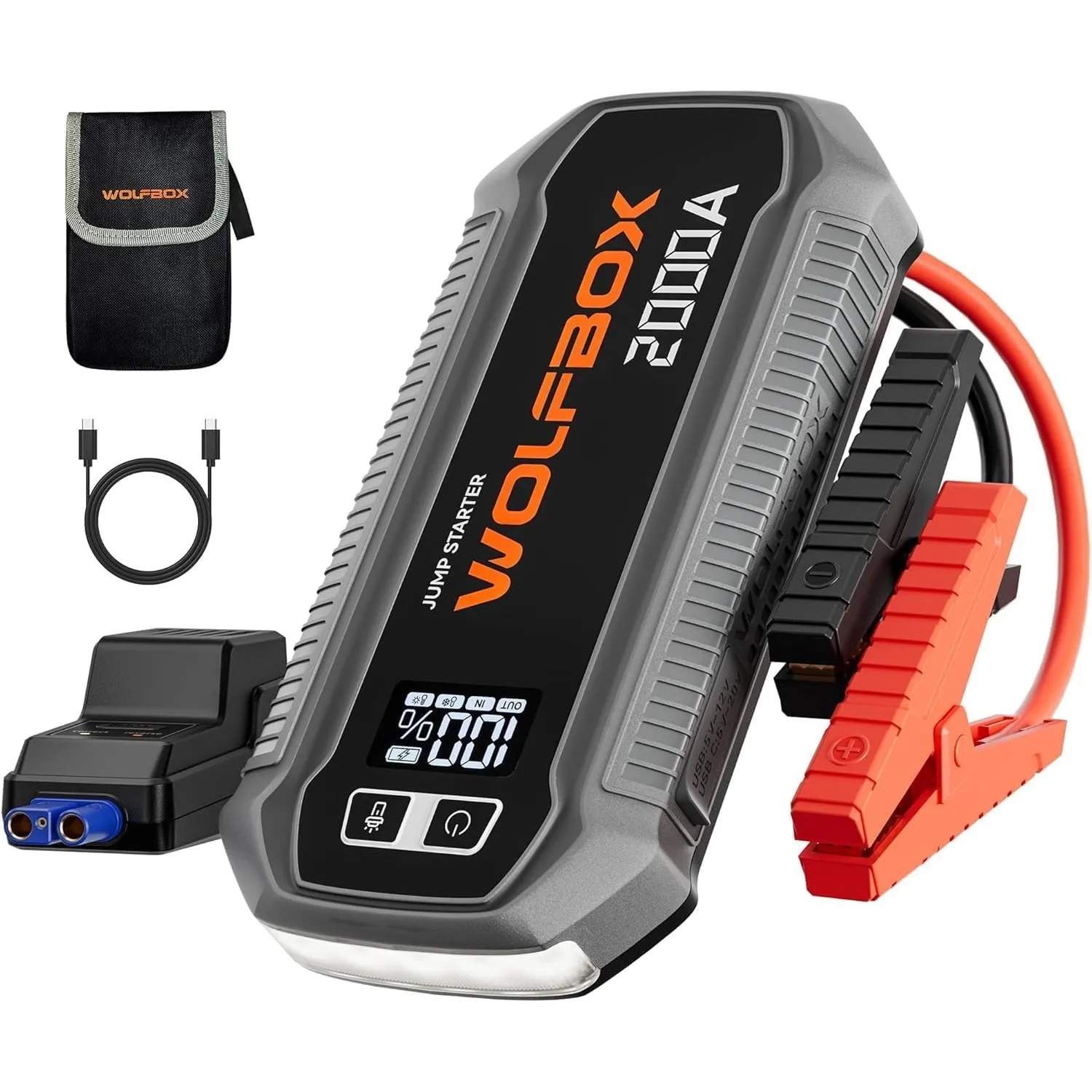 WOLFBOX Starthilfe Powerbank 2000A, 12V Auto Starthilfe (Bis zu 7L Benzin/6L Diesel) mit LED-Taschenlampe, großen Bilds…