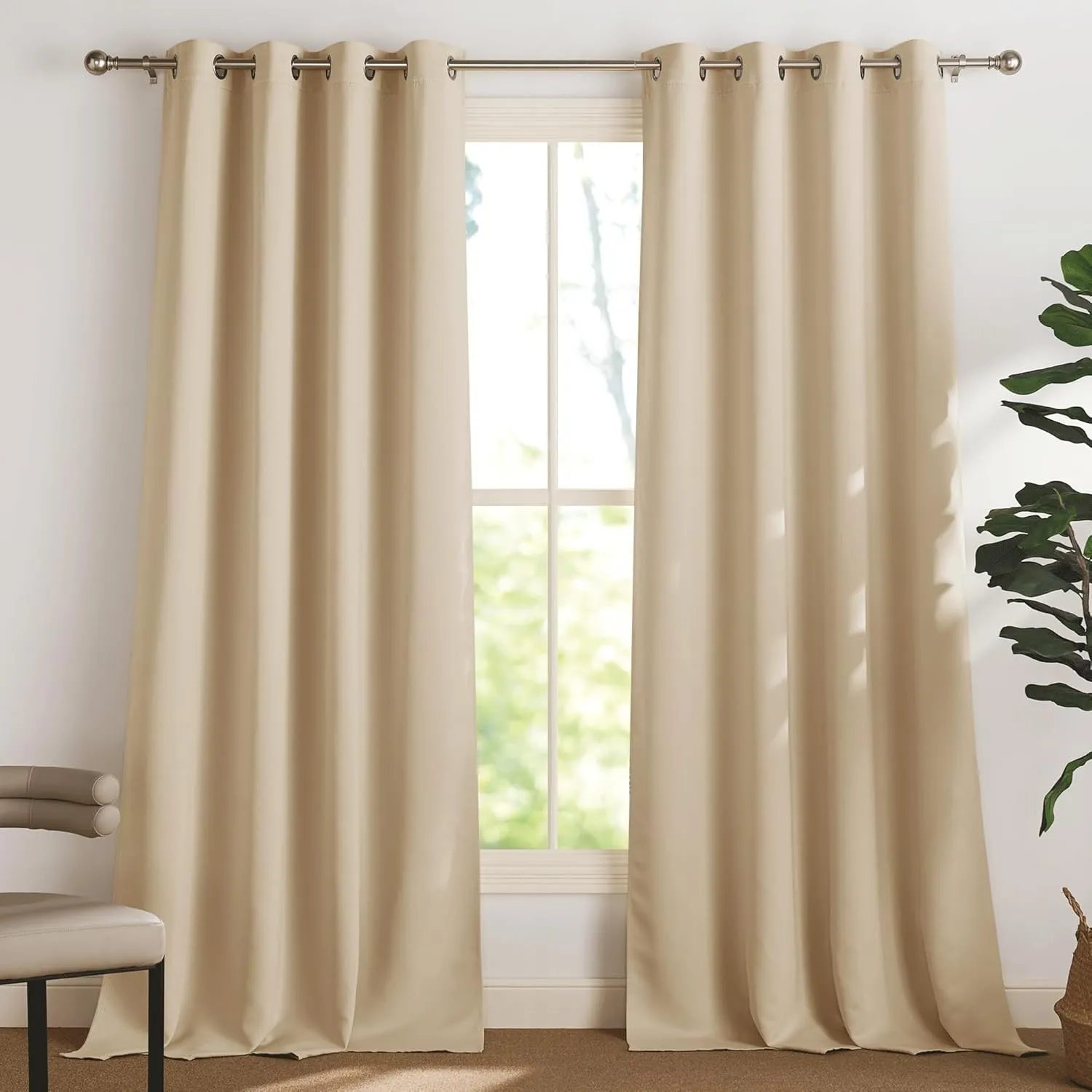 PONY DANCE Thermogardinen Hitzeschutz mit Ösen Wohnzimmer Gardinen Biscotti Beige 2er Set H 230 x B 140 cm Verdunklungs…