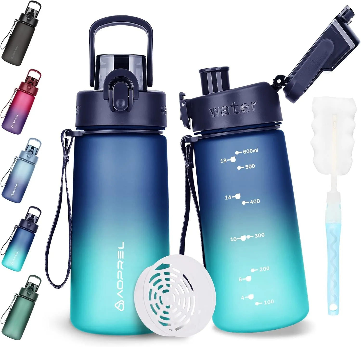 AOPREL Trinkflasche 600ml, Wasserflasche BPA-Frei aus Tritan, Sport Trinkflasche Auslaufsicher 600ml Flasche für Fitnes…