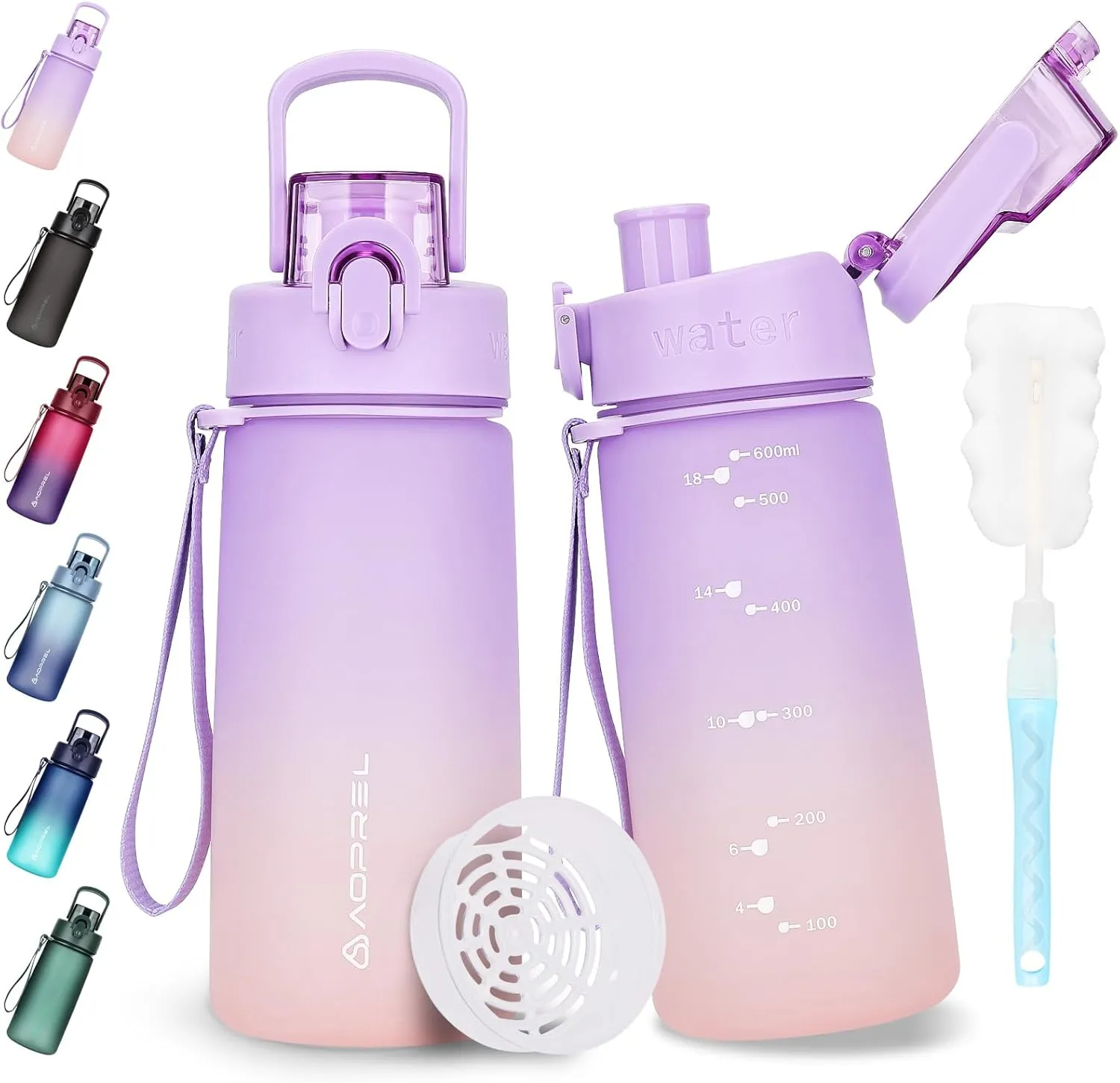 AOPREL Drinking Bottle 600 ml, BPA-Free Tritan, Sports Water Bottle, Leak-Proof, 600 ml Bottle for Fitness, Hiking, Cam…