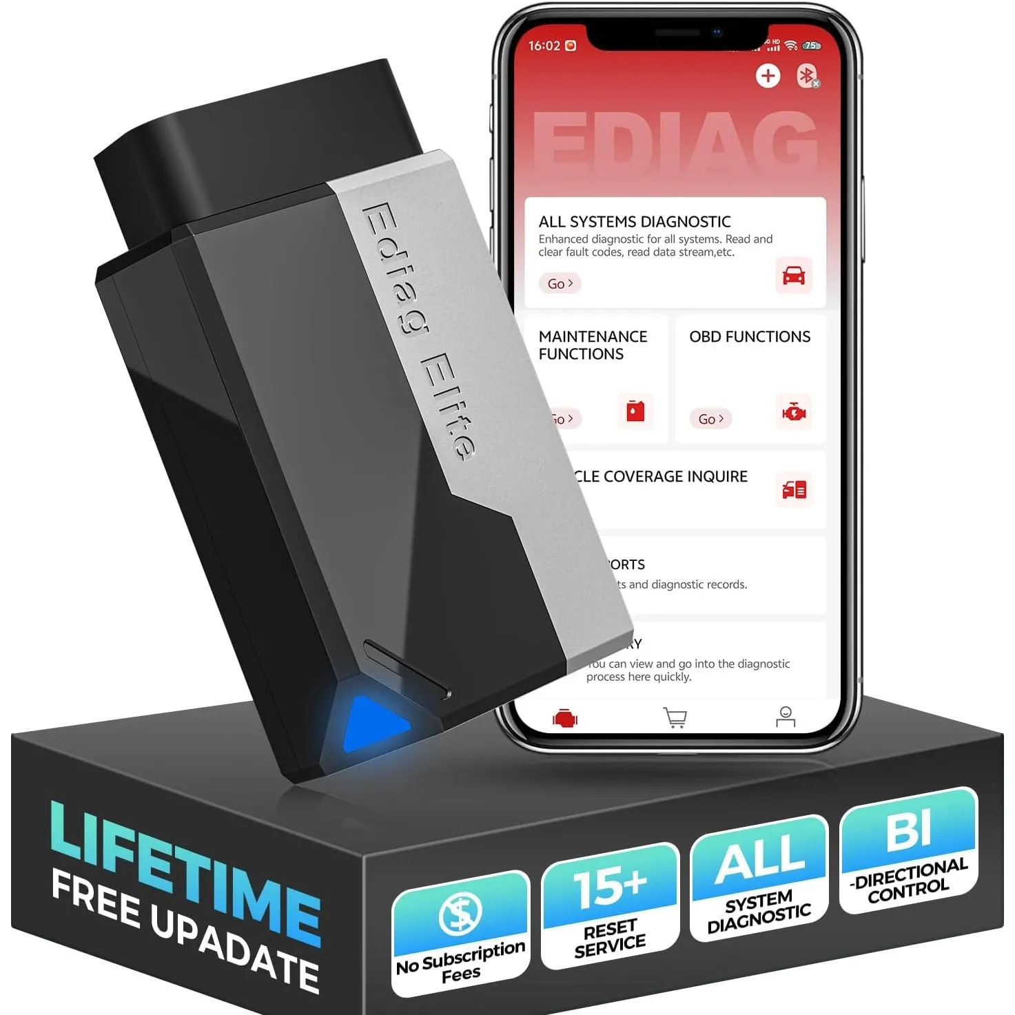 KINGBOLEN EDIAG Elite OBD2 Diagnosegerät Bluetooth,Auto Auslesegerät mit Vollständige System,15 Resets und Aktiver Test…