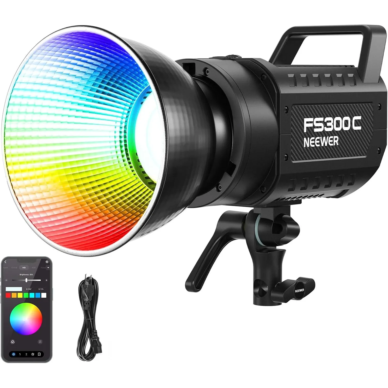 NEEWER 300W RGB LED Videolicht mit APP/2.4G Steuerung, 17 Effekte, 2500K-7500K 29000lux/1m COB Dauerlicht, CRI95+/TLCI9…