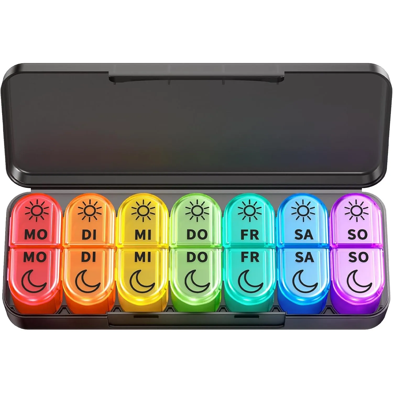 Doruimi Tablettenbox 7 Tage Morgens Abends, BPA Frei Pillendose, Schwarz