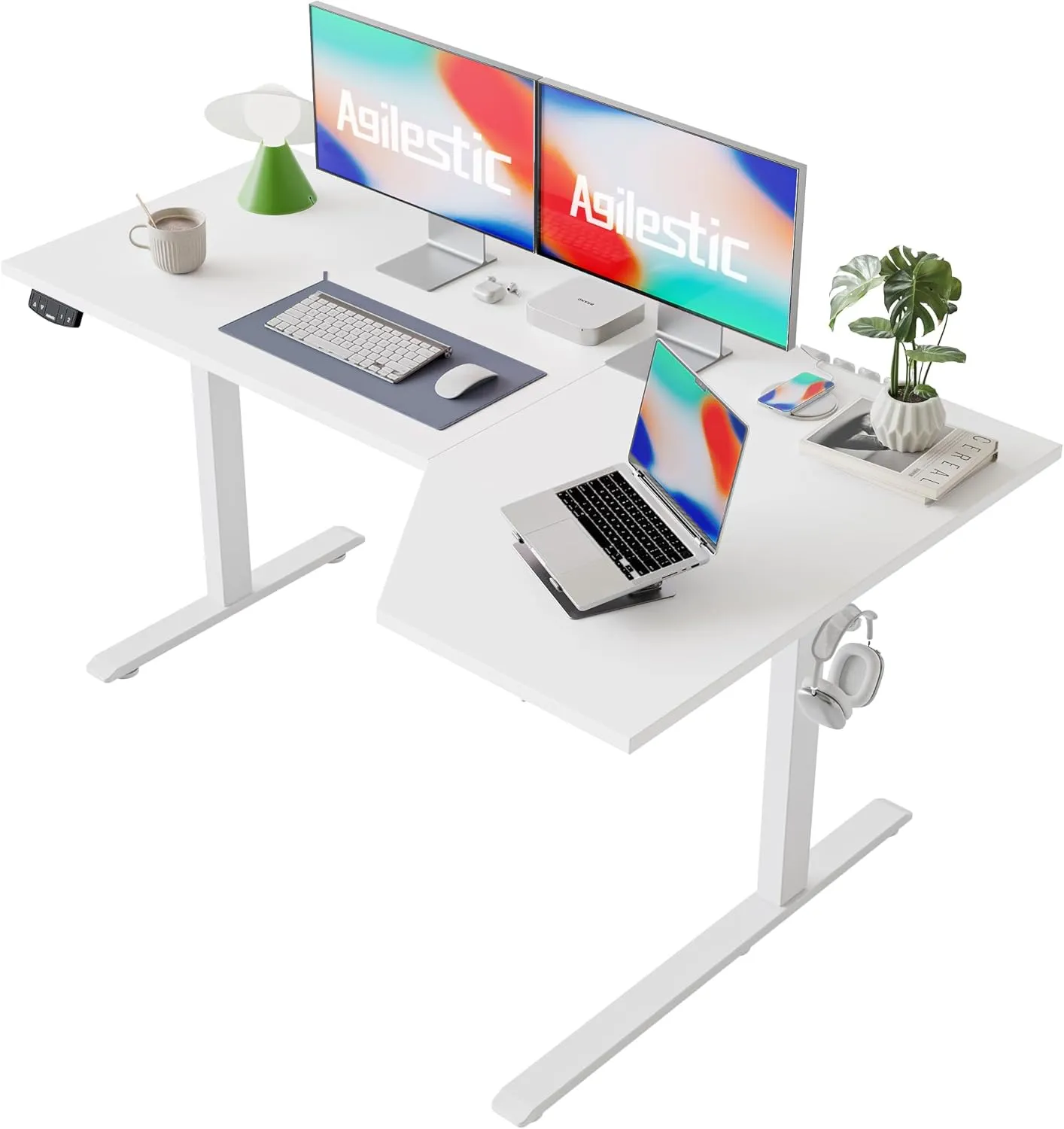 Agilestic Elektrischer Stehschreibtisch, L-förmiger 150 cm höhenverstellbarer Schreibtisch, Sitz- und Stehtisch für Hom…