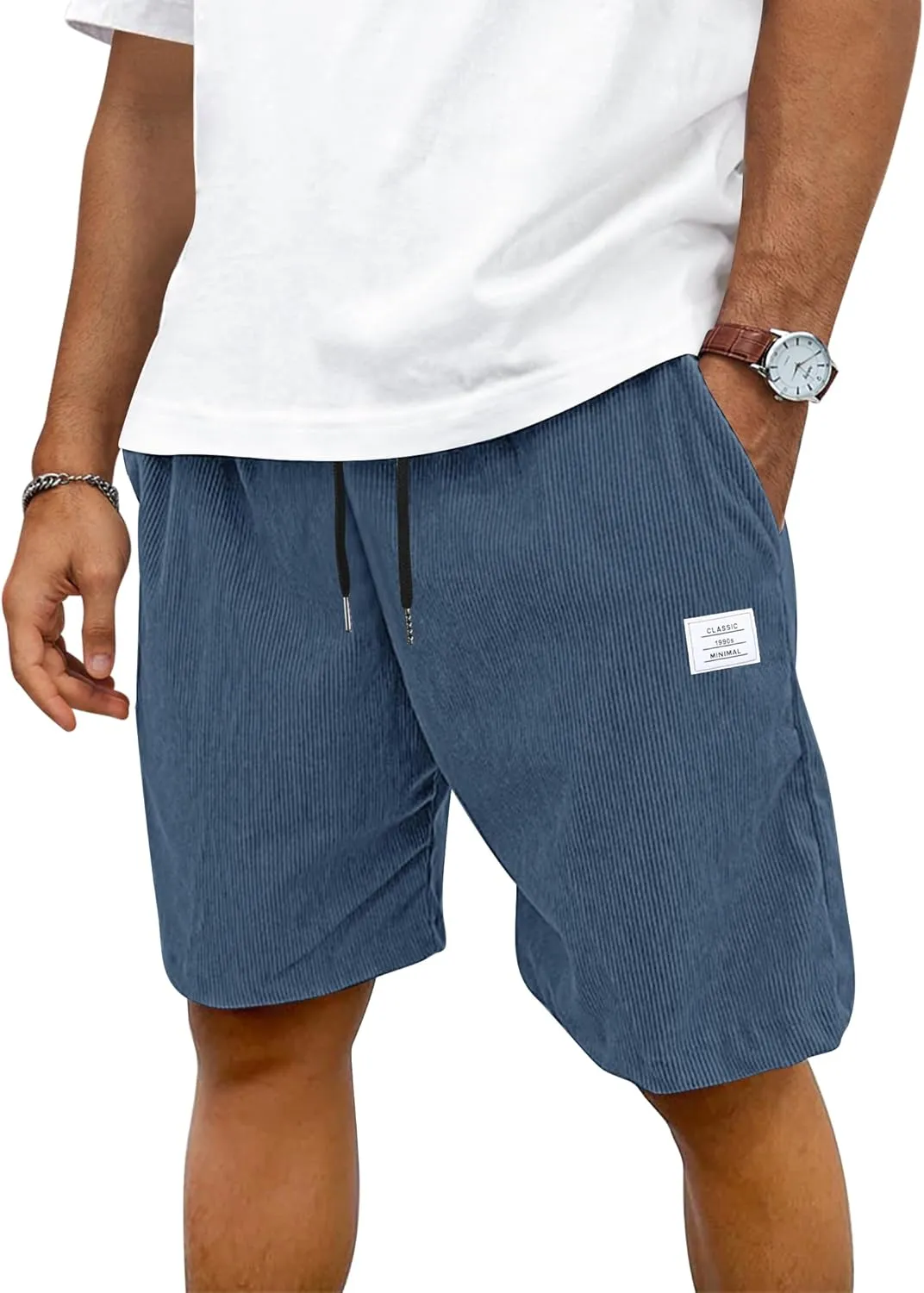 TARAINYA Corduroy Kurze Hosen Herren Baumwolle Kordelzug Shorts Hose Sommer Stretch Mit Taschen