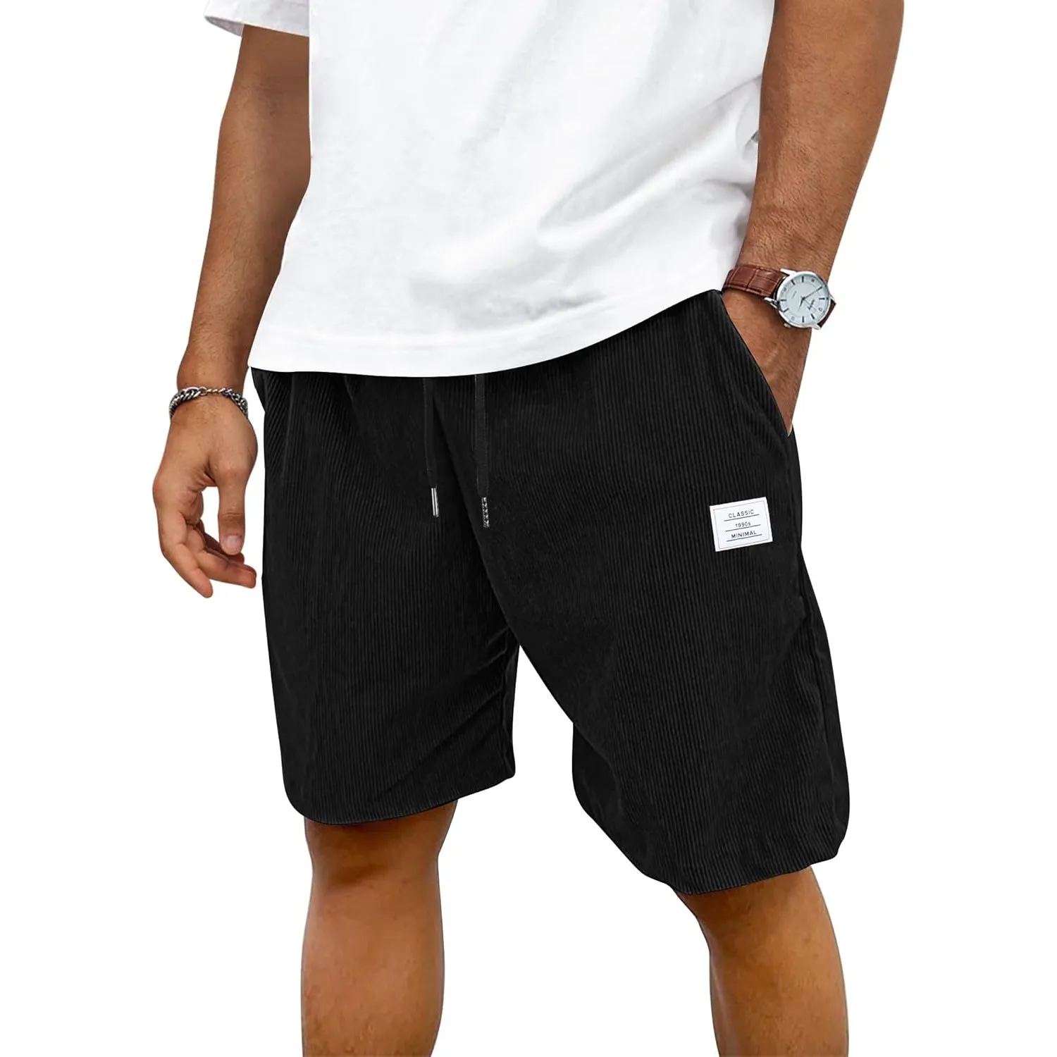 TARAINYA Corduroy Kurze Hosen Herren Baumwolle Kordelzug Shorts Hose Sommer Stretch Mit Taschen