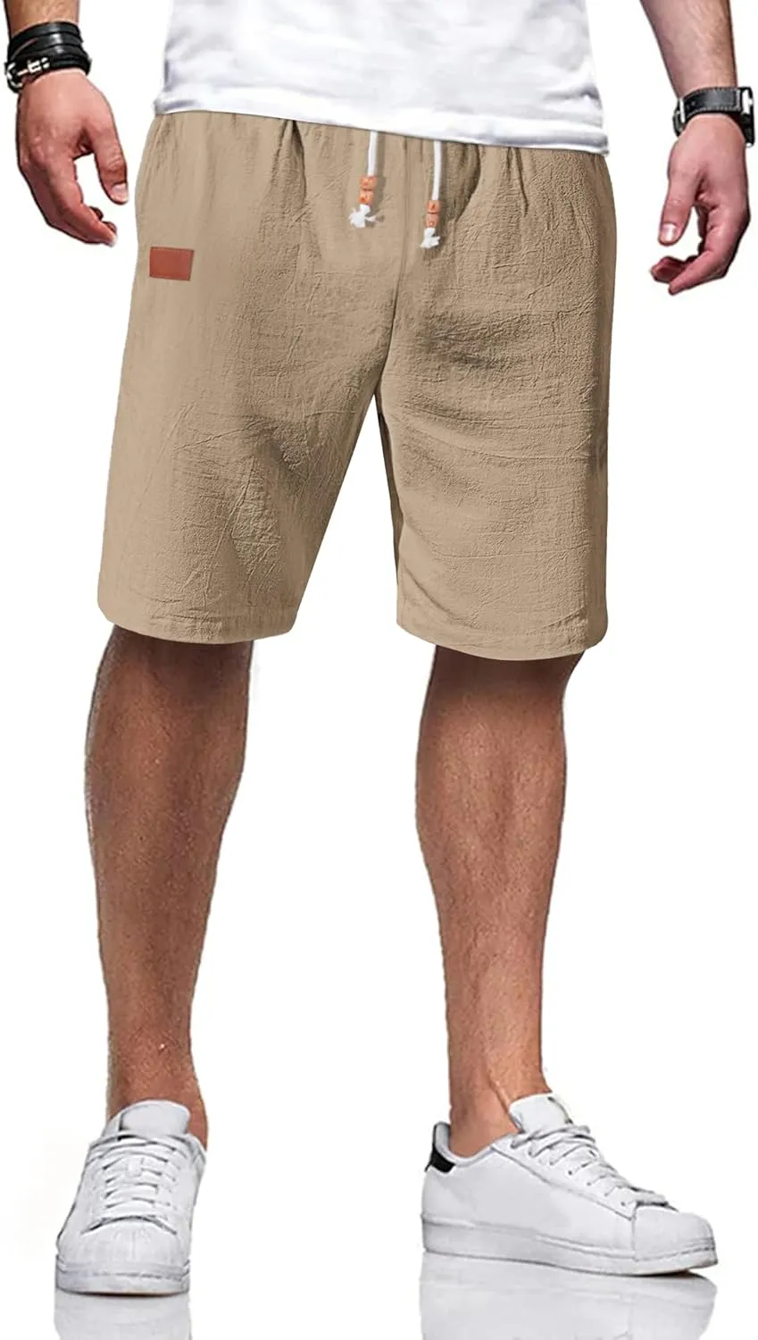 TARAINYA Leinen Kurze Hosen Herren Baumwolle mit Gummizug Freizeithose Shorts Herren Sommer Casual Leicht mit Taschen