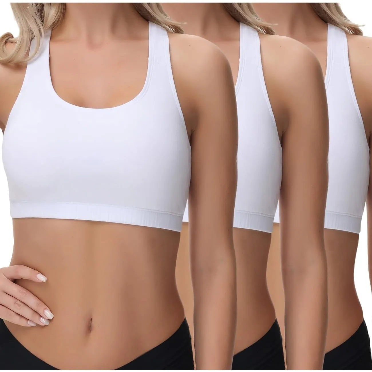 wirarpa Bustier Damen Baumwolle Ohne Bügel T-Rücken Bra Ohne Gepolstert Top Leichte Stützung 3er Pack