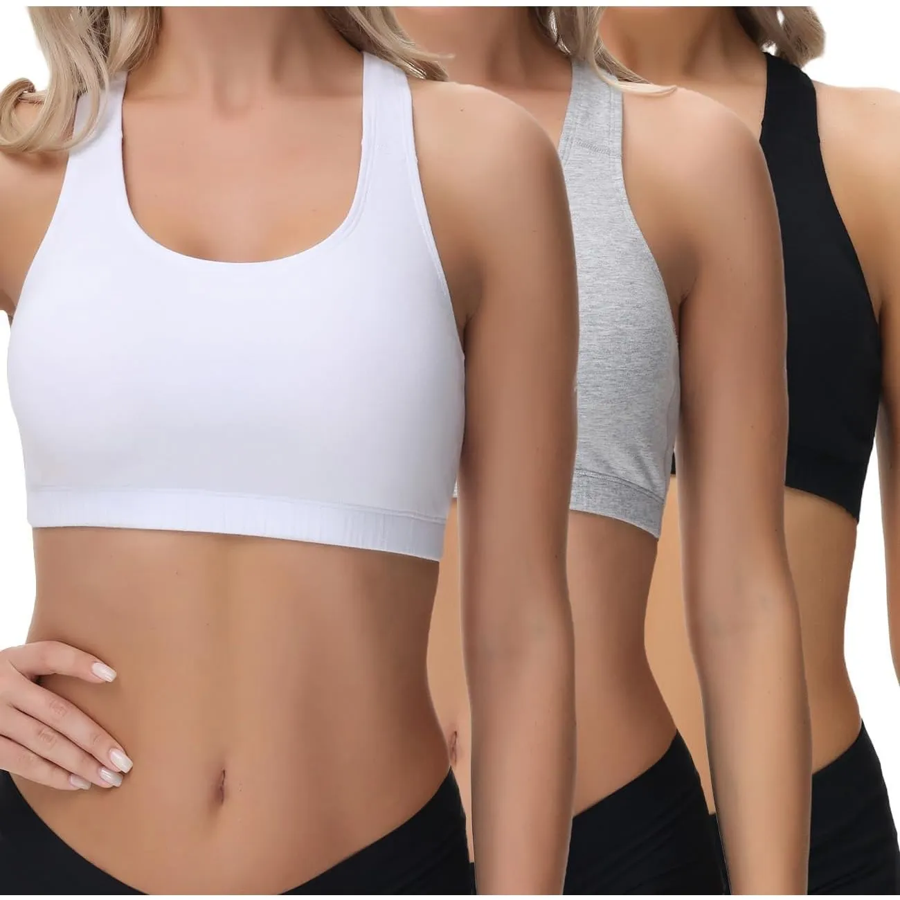 wirarpa Bustier Damen Baumwolle Ohne Bügel T-Rücken Bra Ohne Gepolstert Top Leichte Stützung 3er Pack
