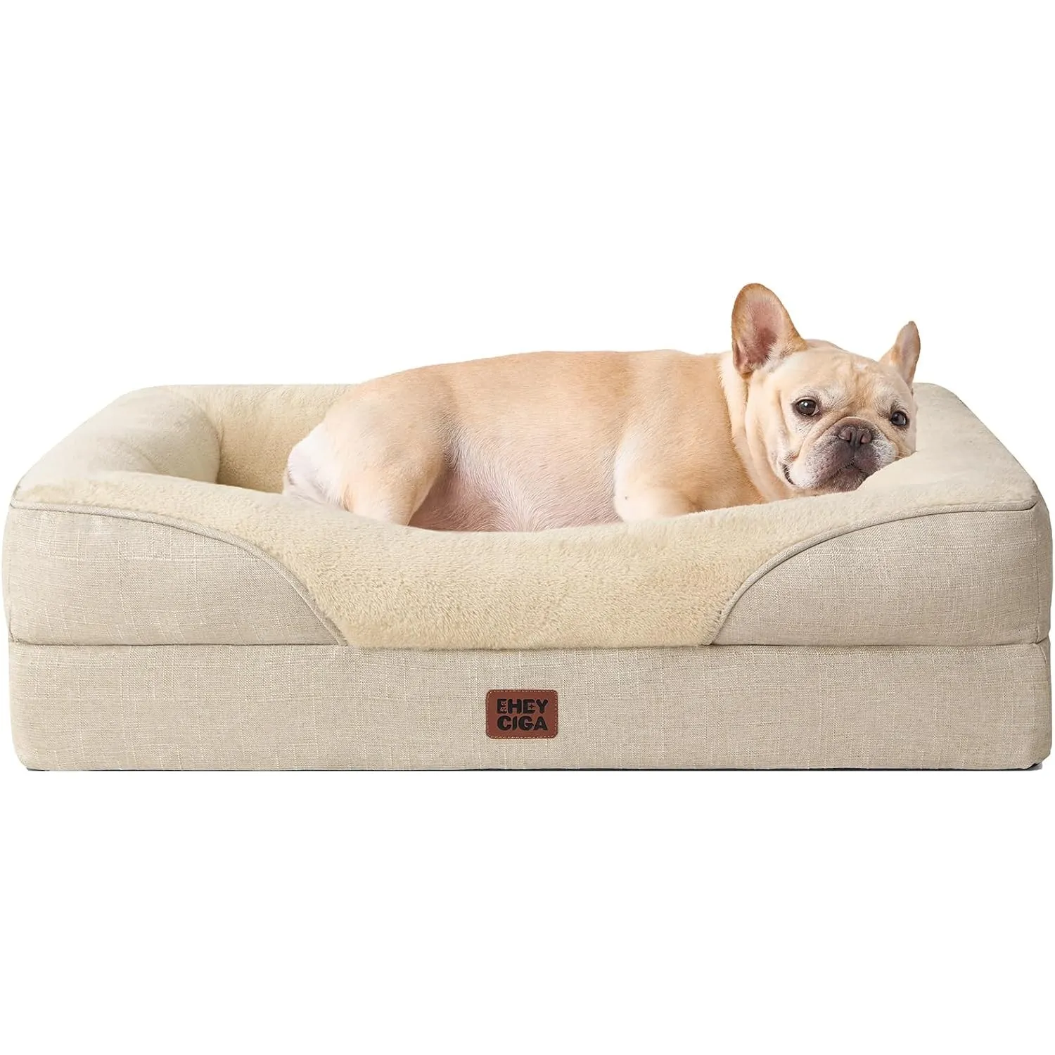 EHEYCIGA Orthopädisches Hundebett mit 4 Rändern, 76x51cm, Beige