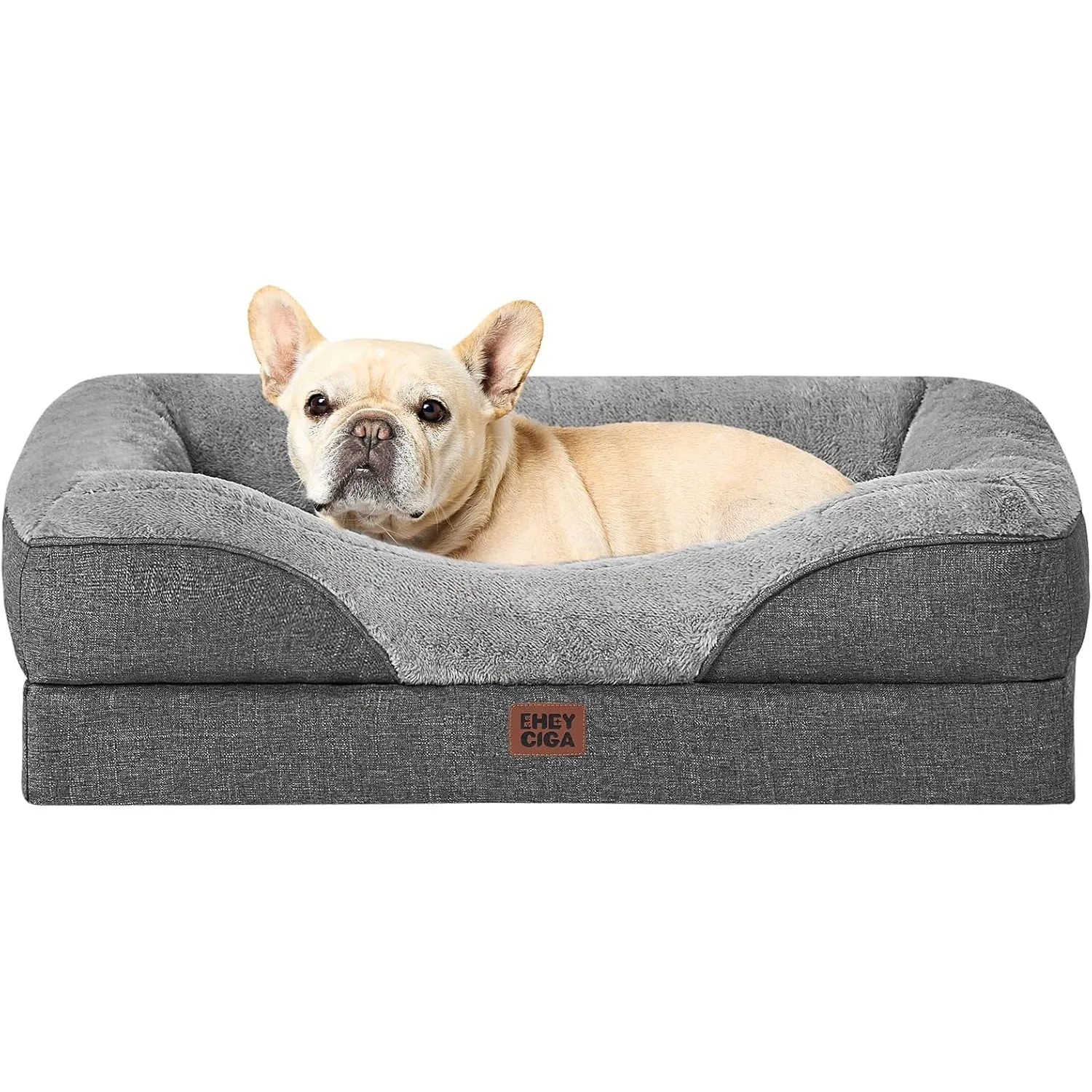 EHEYCIGA Orthopädisches Hundebett mit 4 Rändern, 76x51cm, Grau