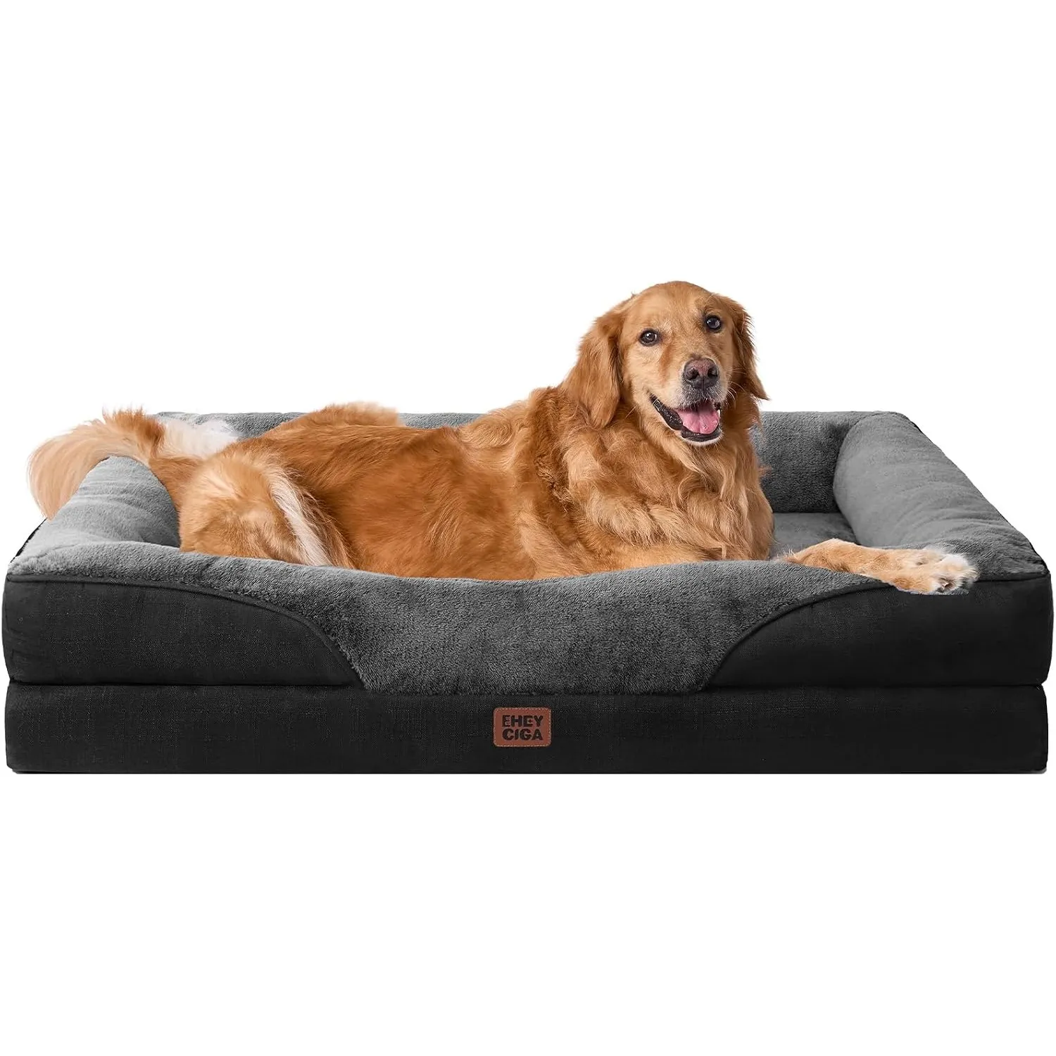 EHEYCIGA Orthopädisches Hundebett mit 4 Rändern, 106.5x76cm, Grau/Schwarz
