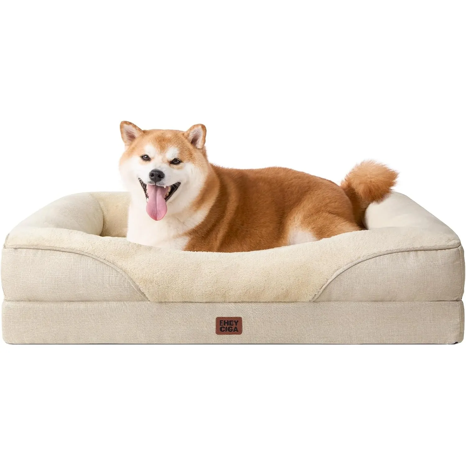 EHEYCIGA Orthopädisches Hundebett mit 4 Rändern, 91x68cm, Beige