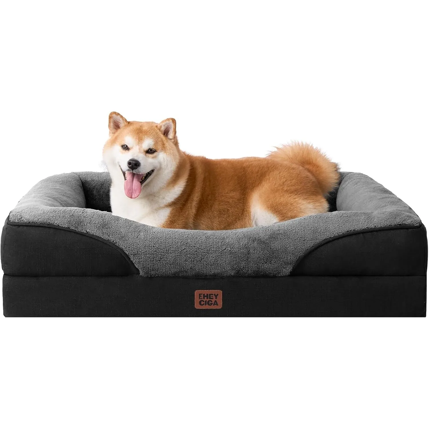 EHEYCIGA Orthopädisches Hundebett mit 4 Rändern, 91x68cm, Grau/Schwarz
