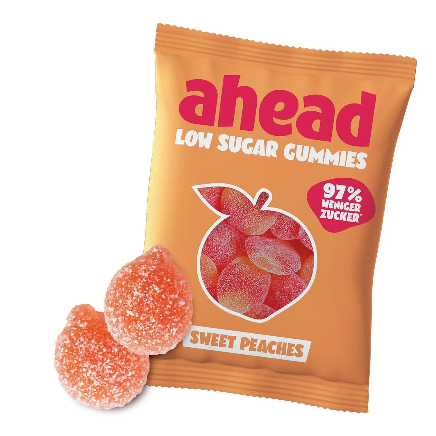 ahead Sweet Peaches Gummibärchen | Pfirsichgeschmack Fruchtgummi 18 × 50g | Gummibärchen ohne Zuckerzusatz | Nur 1g Zuc…