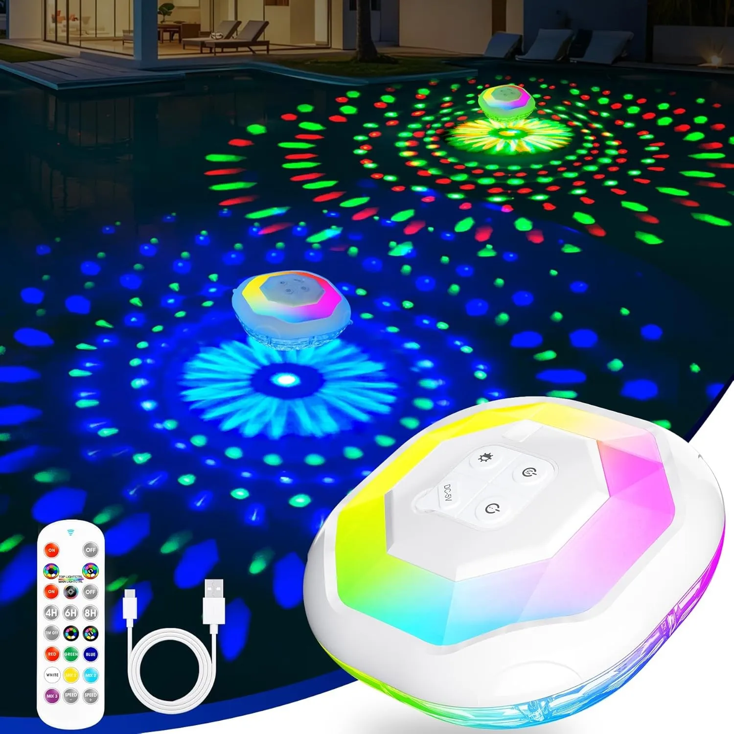 DeeprBetter Schwimmende Poolbeleuchtung Akku mit Fernbedienung, LED Pool Lichter Schwimmend mit Bunten Lichtershow, IP6…