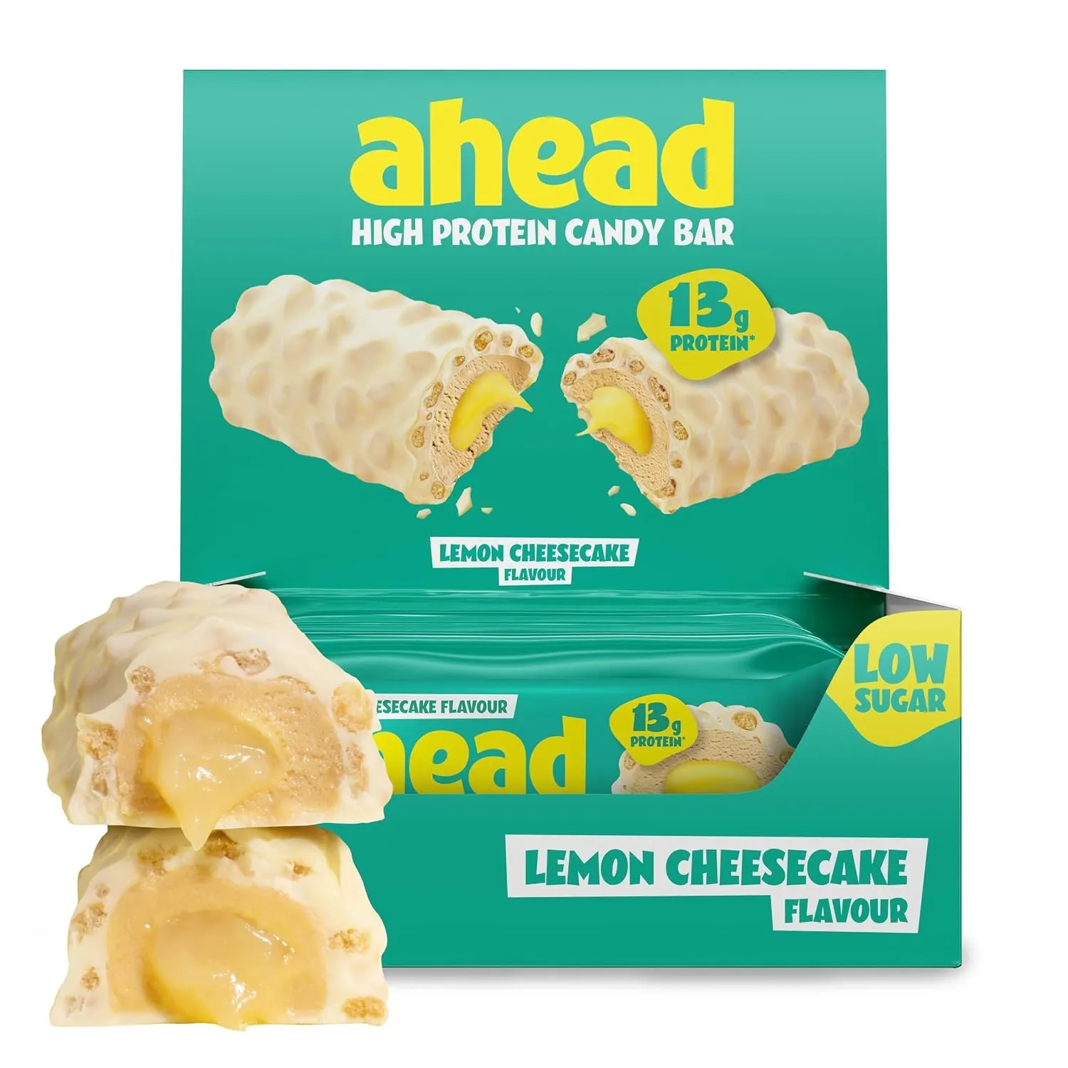 ahead Protein Riegel | Lemon Cheesecake | 14x 45g Extra softer Protein Riegel mit cremigem Kern | Low Carb Eiweißriegel…
