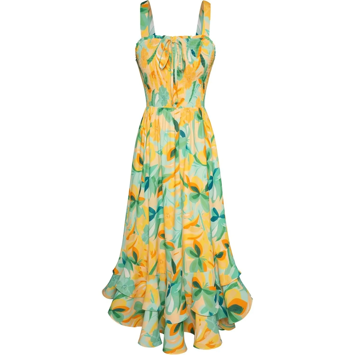 GRACE KARIN Damen langes Blumenkleid Ärmellos Spaghettiträger Freizeitkleid Böhmisch Maxikleid Strandkleider Urlaub