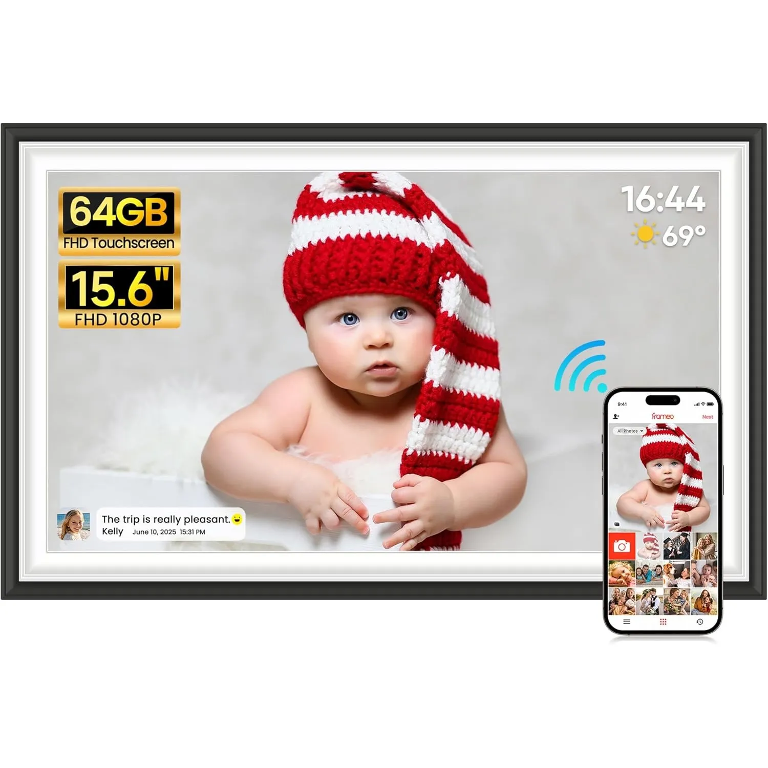 64GB FRAMEO 15,6 Zoll Digitaler Bilderrahmen -1920 * 1080P FHD IPS Touchscreen Digitale Bilderrahmen, Auto Rotation Ele…