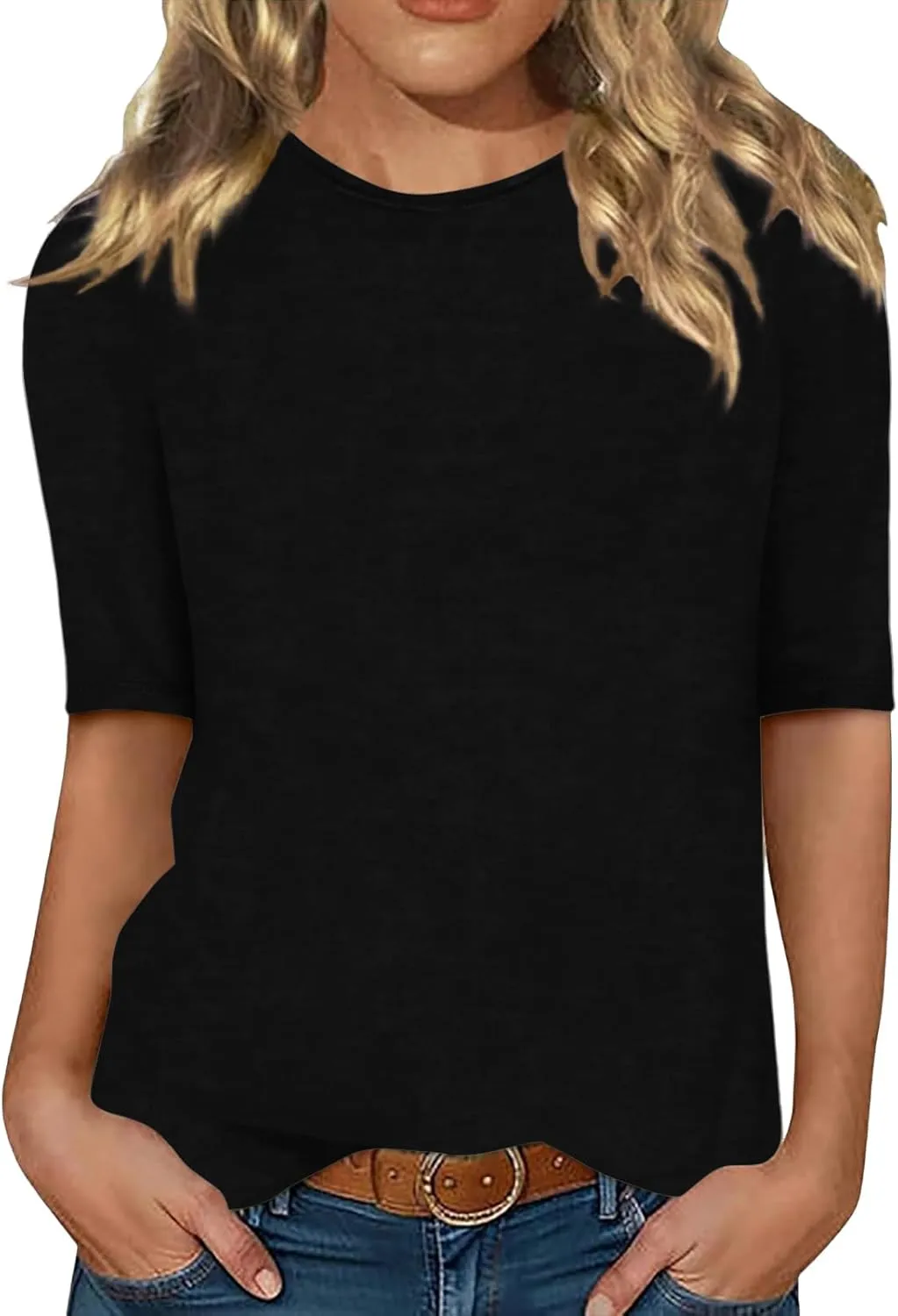 Minetom Damen Halbarm T-Shirt Rundhals Sommer Tshirt Leichte Einfarbig Oberteil Basic Tops