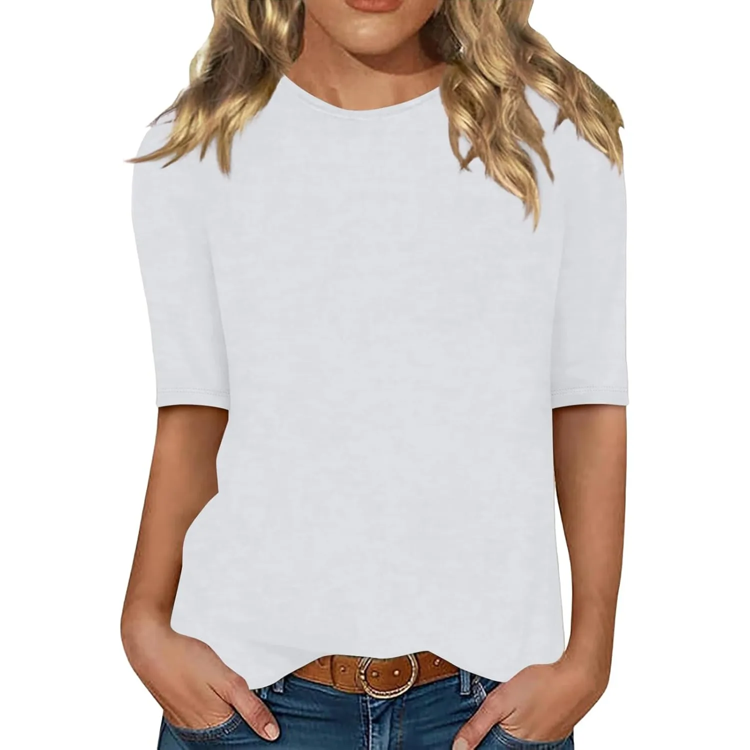 Minetom Damen Halbarm T-Shirt Rundhals Sommer Tshirt Leichte Einfarbig Oberteil Basic Tops
