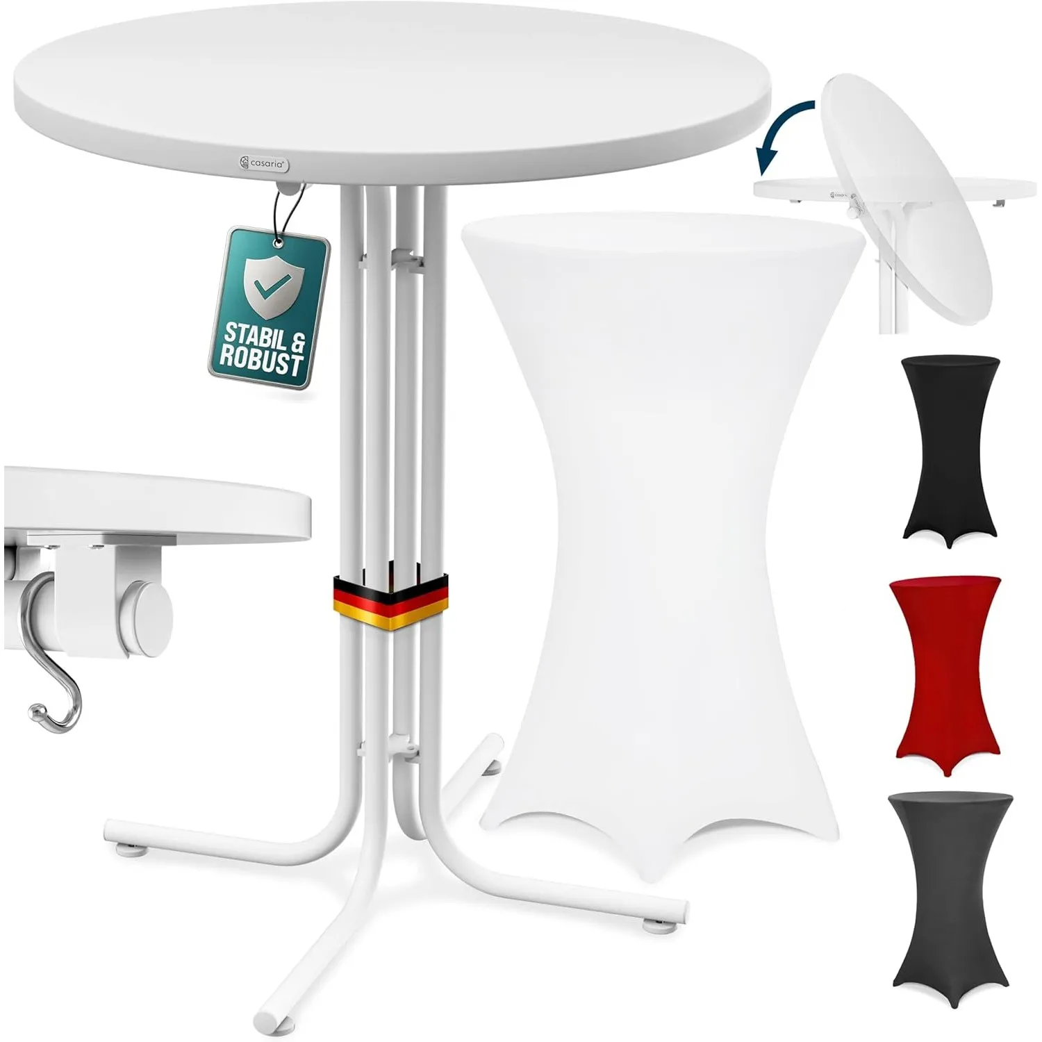 Casaria Stehtisch Weiß 80cm inkl. Husse Weiß