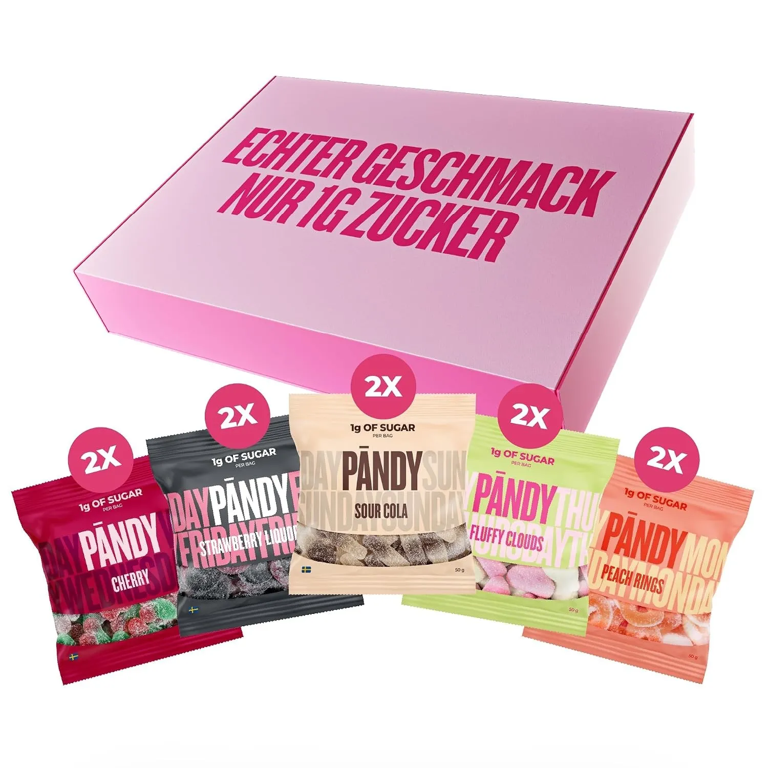 Pändy 10 Mix Süßigkeiten Multipack, Gummibärchen, 1g Zucker, 10x 50g