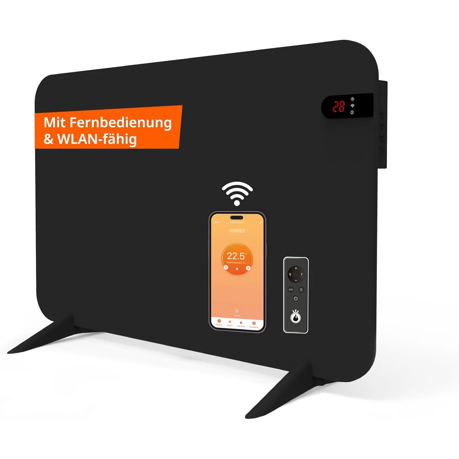 Könighaus Smart Dual-Infrarotheizung V2 450 W - Schwarz