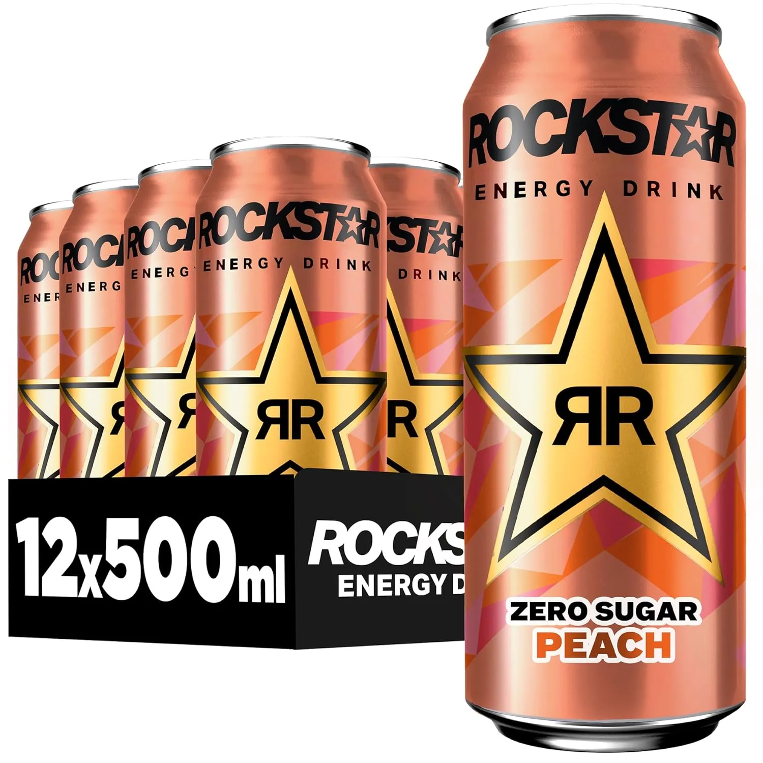 Rockstar Energy Drink Peach Geschmack - Zero Sugar - Koffeinhaltiges Erfrischungsgetränk ohne Zucker für den Energie Ki…