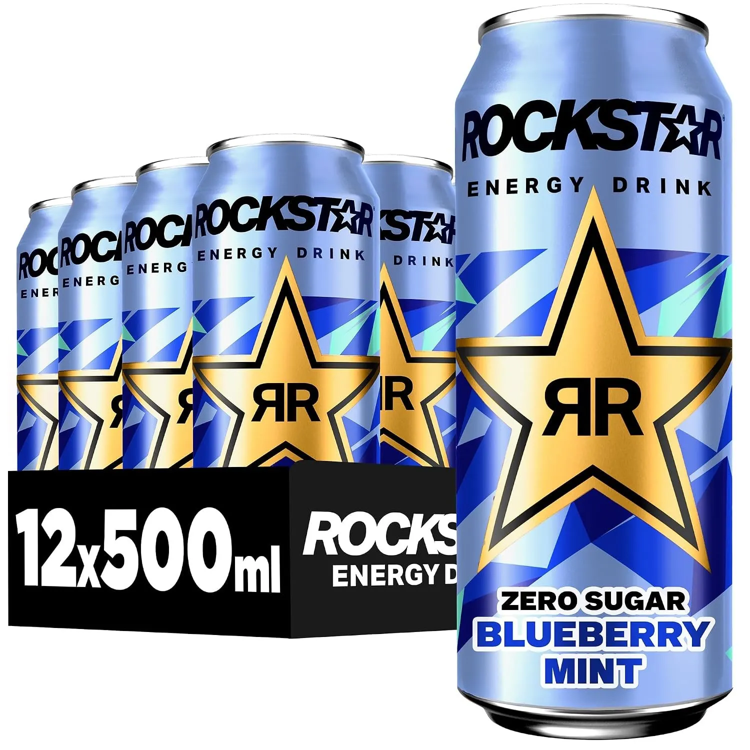 Rockstar Energy Drink Blueberry Mint Geschmack - Zero Sugar -Koffeinhaltiges Erfrischungsgetränk ohne Zucker für den En…