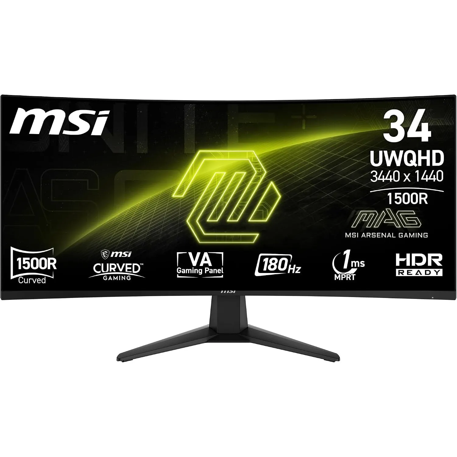 MSI MAG 346CQ 34-Zoll UWQHD Curved Gaming Monitor, 3440 x 1440, 1500R, VA, 180Hz, 1ms, HDR Ready, Eye Care, HDMI 2.0b, …