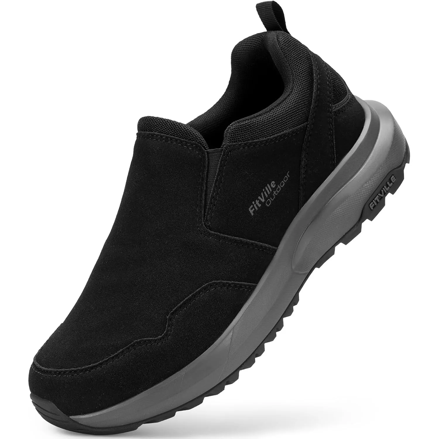 FitVille Slip On Wanderschuhe Herren Extra Breit Trekkingschuhe rutschfeste Outdoor Schuhe Atmungsaktiv Freizeitschuhe …