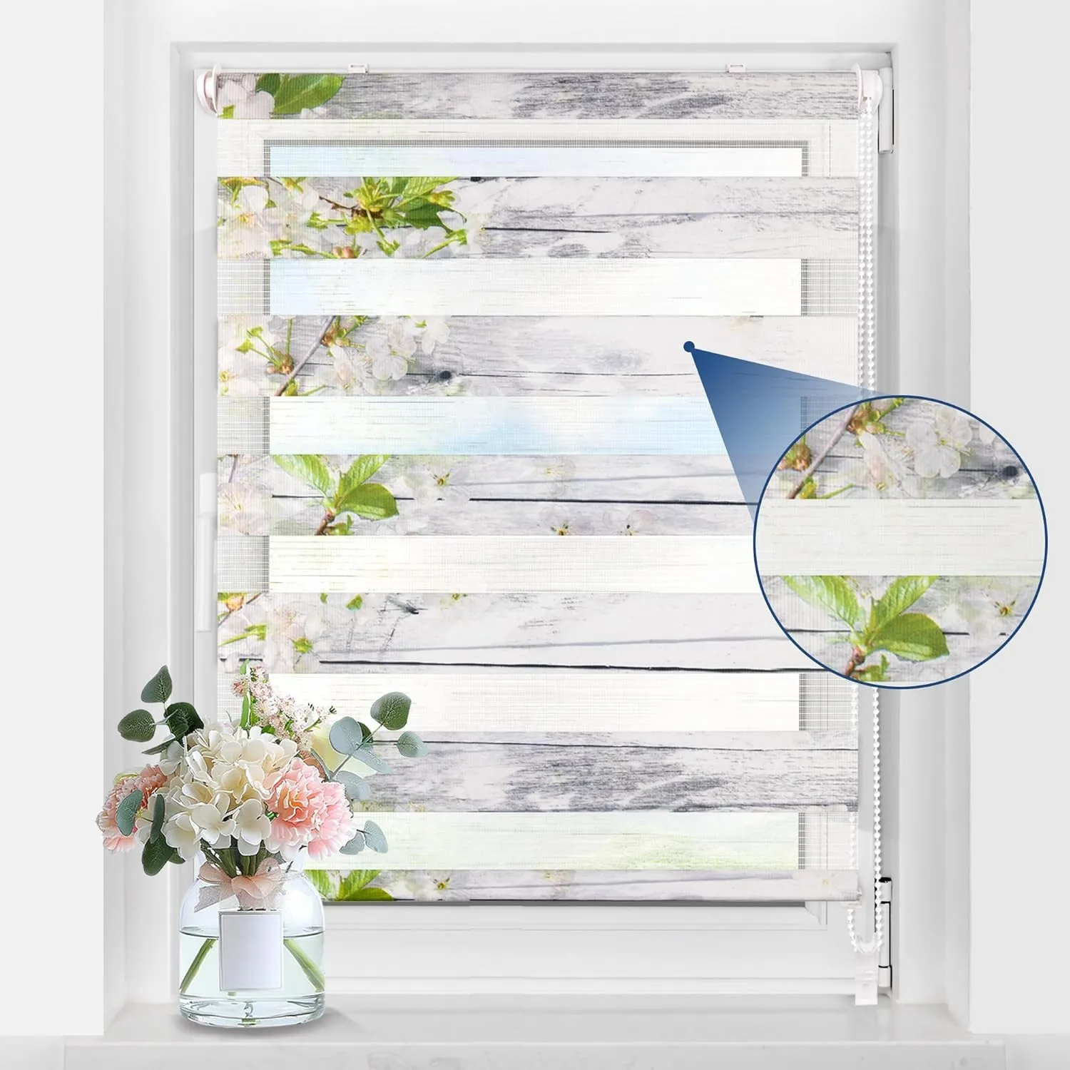 Grandekor Doppelrollo Klemmfix ohne Bohren mit Muster B85 x H130 cm (Stoffbreite 81cm) Blumen, Duo Rollo klemmrollos Ro…