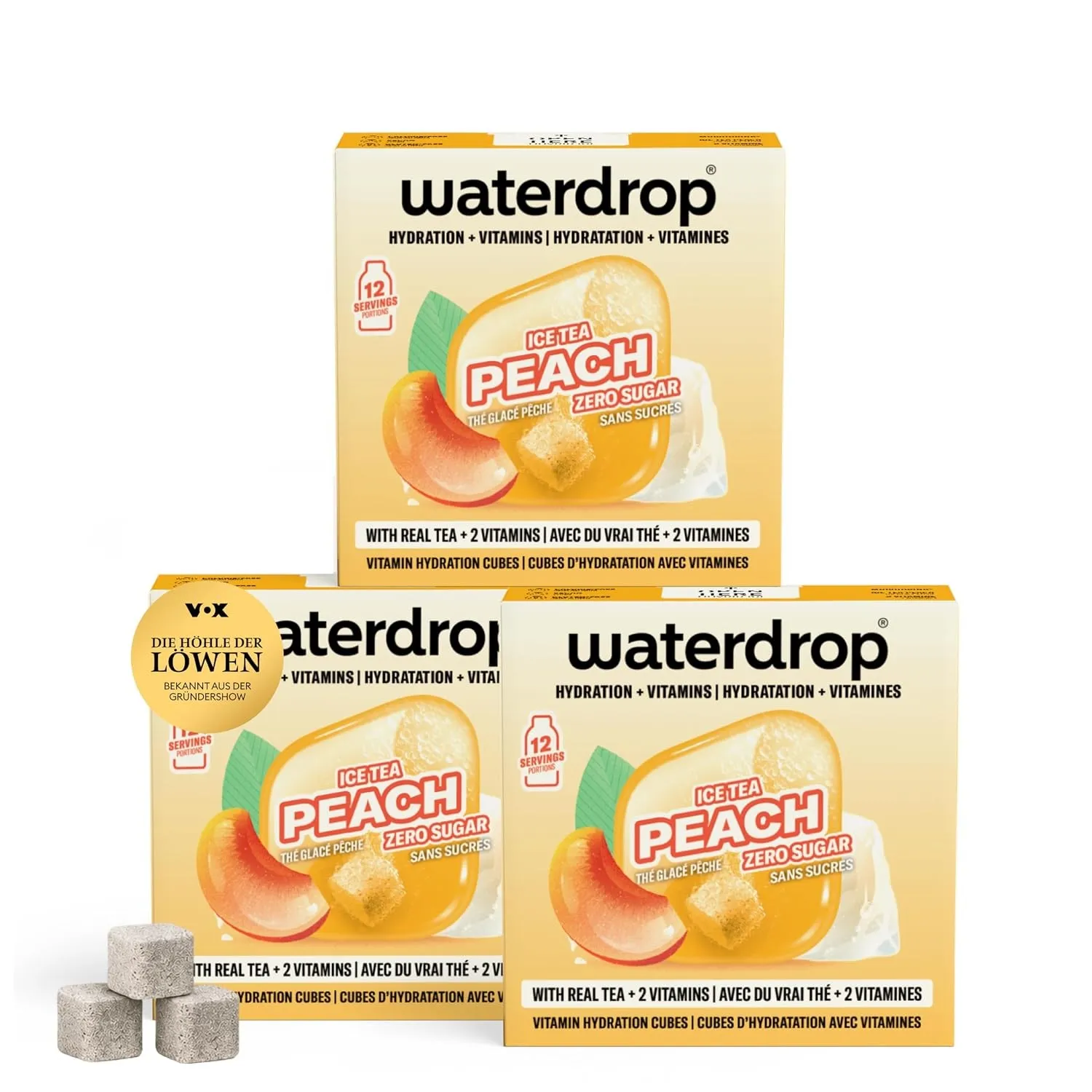 waterdrop® Microdrink Eistee Pfirsich, 36 Ice Tea Drops Würfel, Zuckerfreie Getränkewürfel, Kalorienarm, wertvolle Vita…