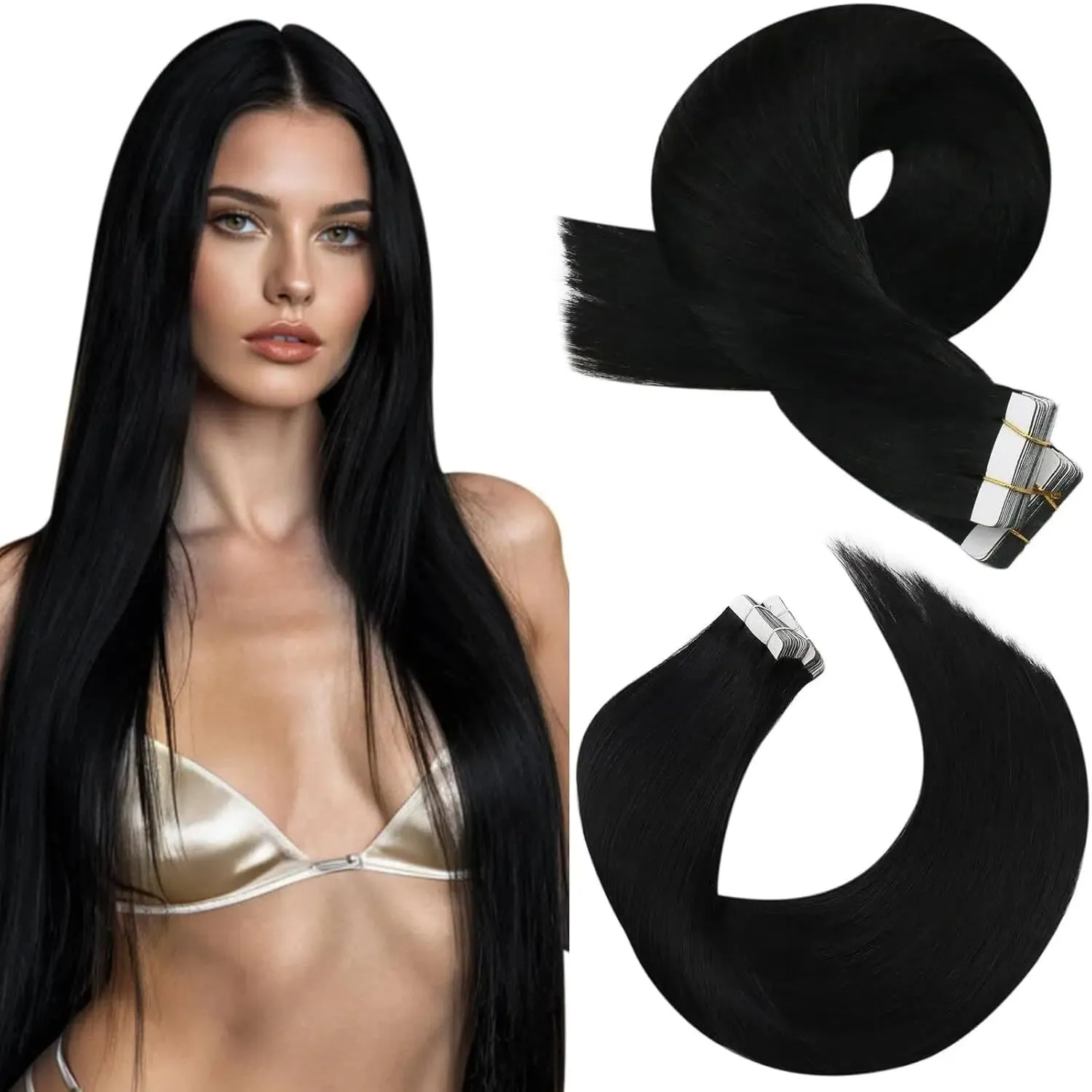 Moresoo Tape Extensions Real Hair Black Invisible Tape-In Extensions Real Hair 60 cm Remy Hair Extensions Tape in Hair …