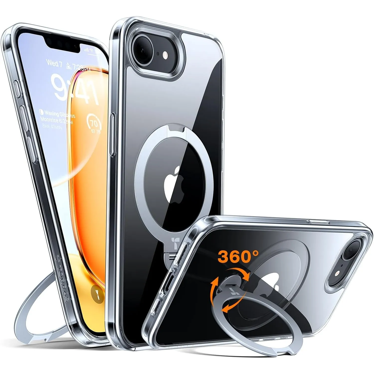 TORRAS Ostand Q3 Spin für iPhone 17e Hülle iPhone 16e Hülle Transparent | für MagSafe (Magnetischer Robust Standring) Z…