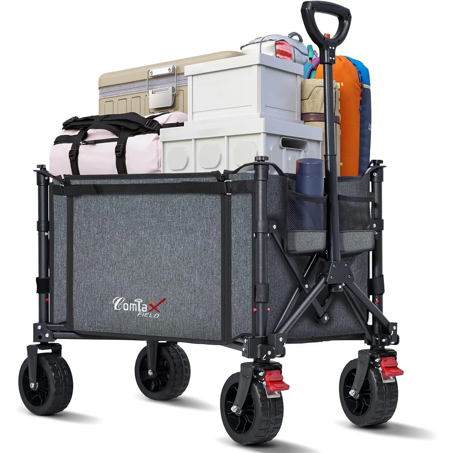 COMLAX FIELD Bollerwagen Faltbar mit Große All Terrain Räder, 120L 100KG Klappbarer Bollerwagen mit Bremsen, Strandwage…