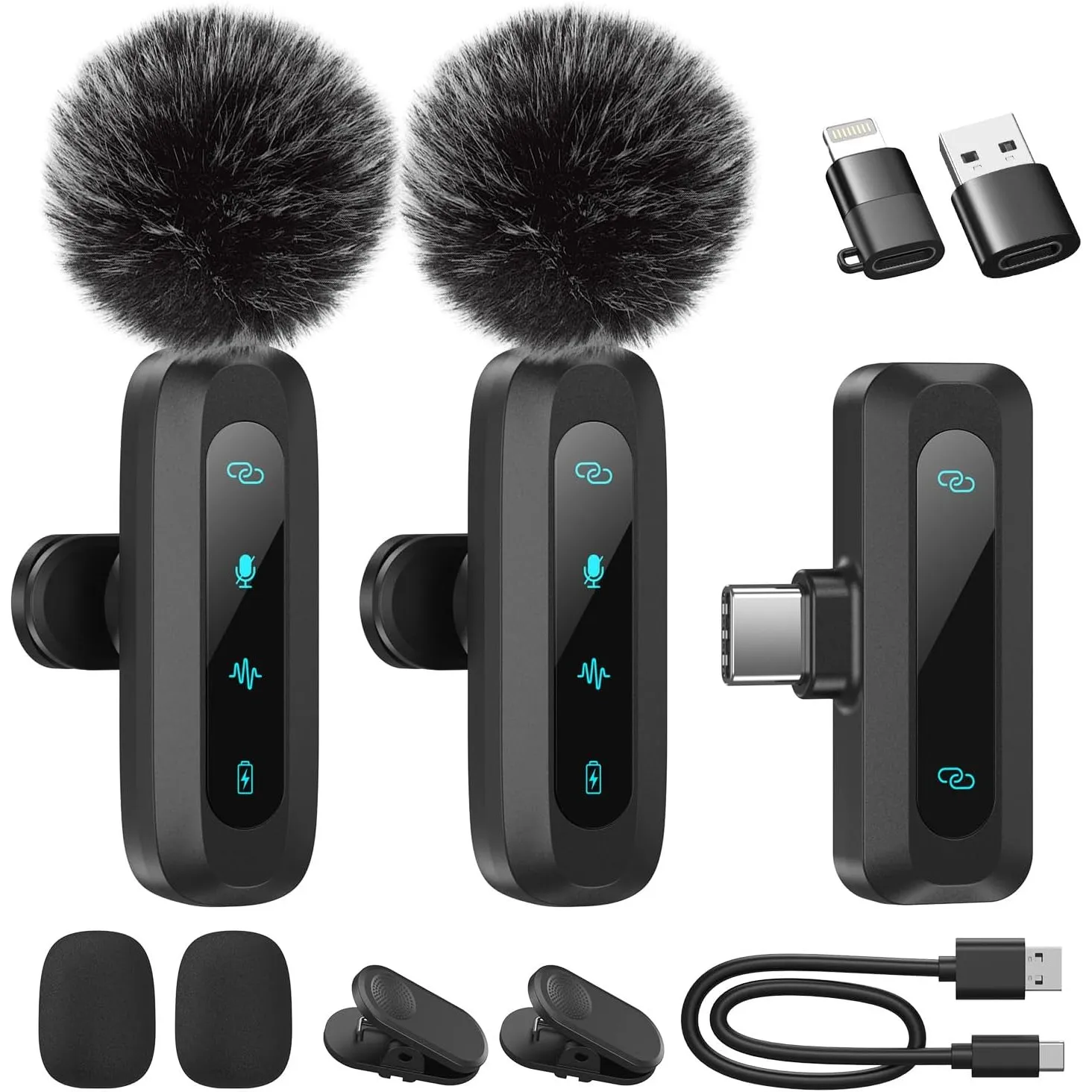Kabelloses Lavalier-Mikrofon für iPhone, iPad, Android-Handy, 2er-Pack Mini-Mikrofon mit Rauschunterdrückung, Auto-Pair…
