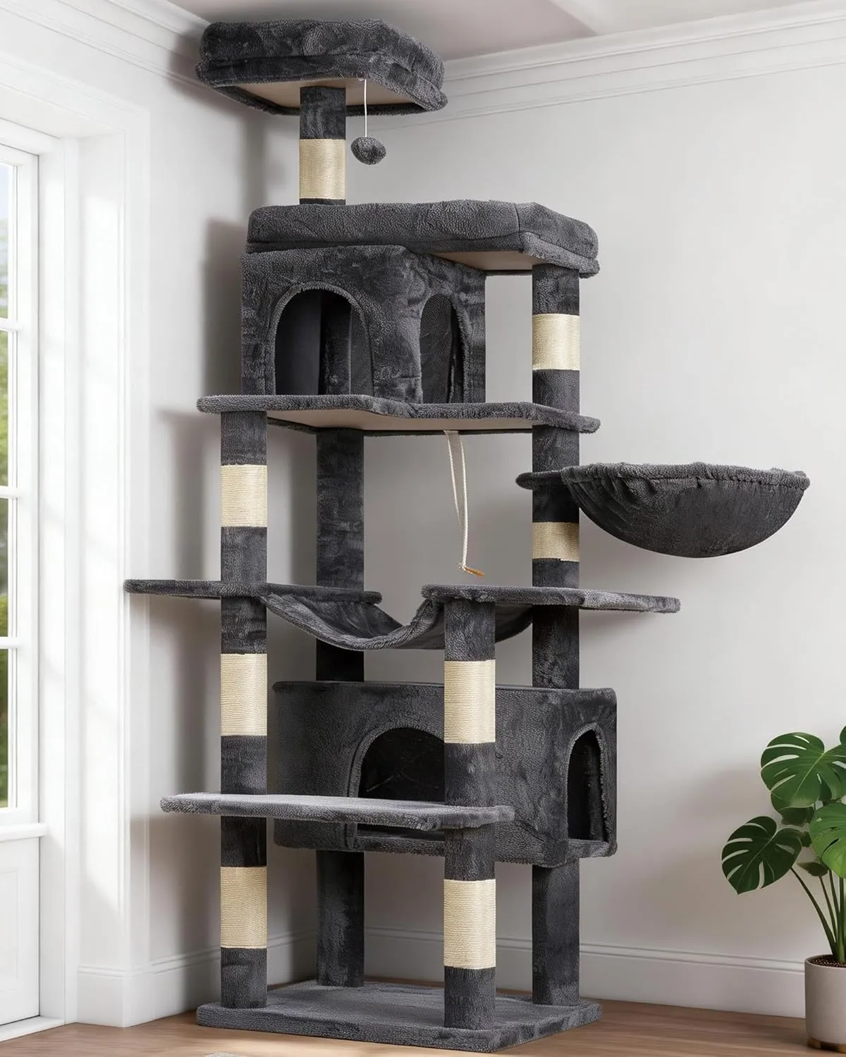 Heybly Kratzbaum, 145 cm Hoher Mehrstöckiger Kratzstamm-Kletterturm, Mit 2 Großen Plattformen, 2 Großer Katzennestern, …