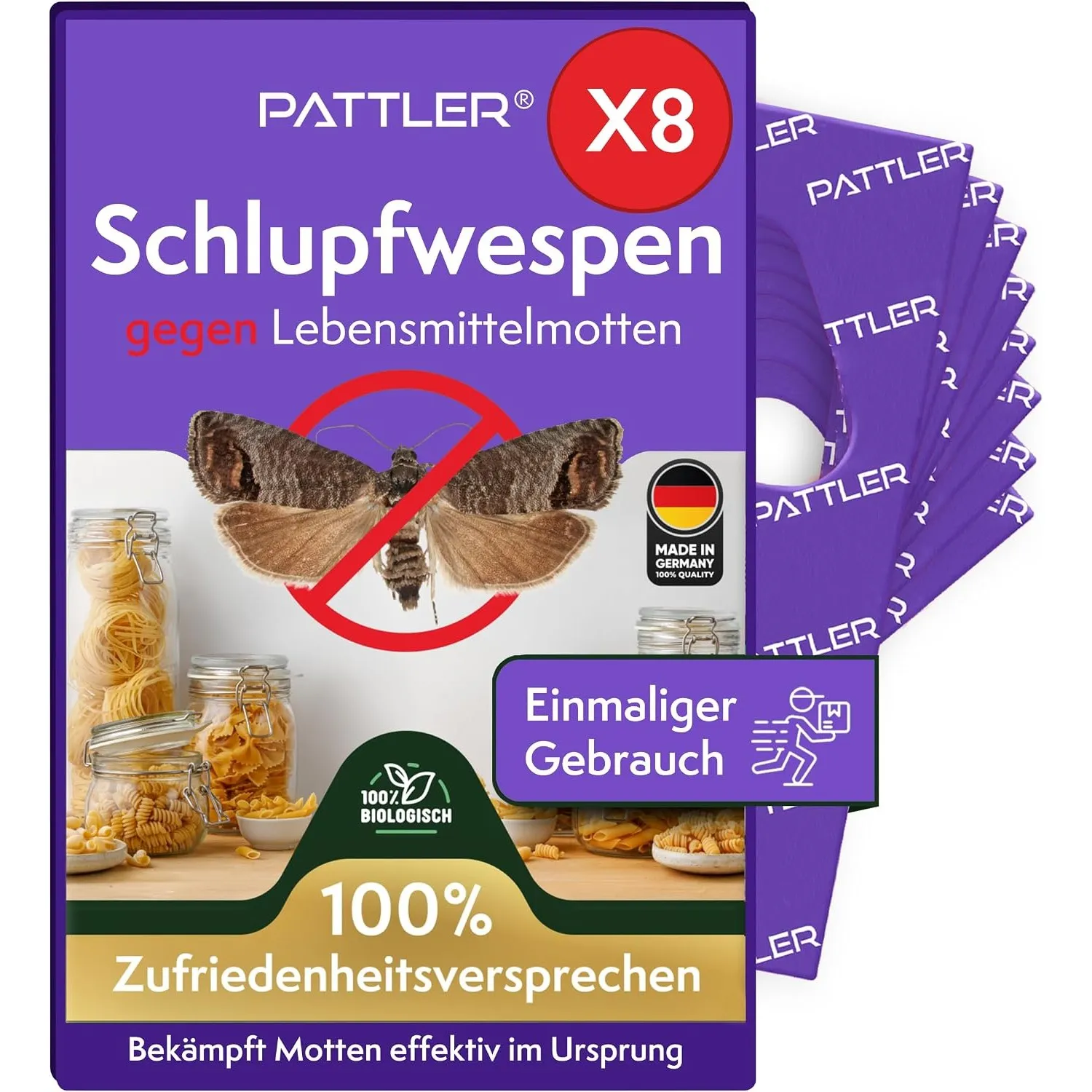 PATTLER® Schlupfwespen gegen Lebensmittelmotten – 8 Karten à 1 Lieferung – Lebensmittelmotten bekämpfen ohne Chemie – A…