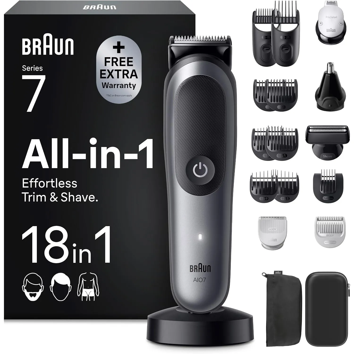 Braun Multigroom All-in-One Series 7, 18-in-1 Trimmer, AIO7585, Grau