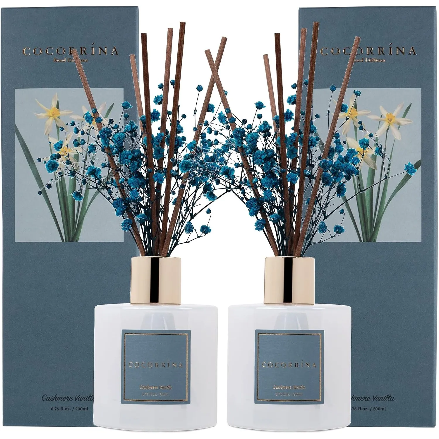 COCORRÍNA Raumduft Reed Diffuser mit 8 Duftstäbchen 200ml, Cashmere Vanilla, 2 Pack, Natürlich, Langanhaltend, Home Duf…